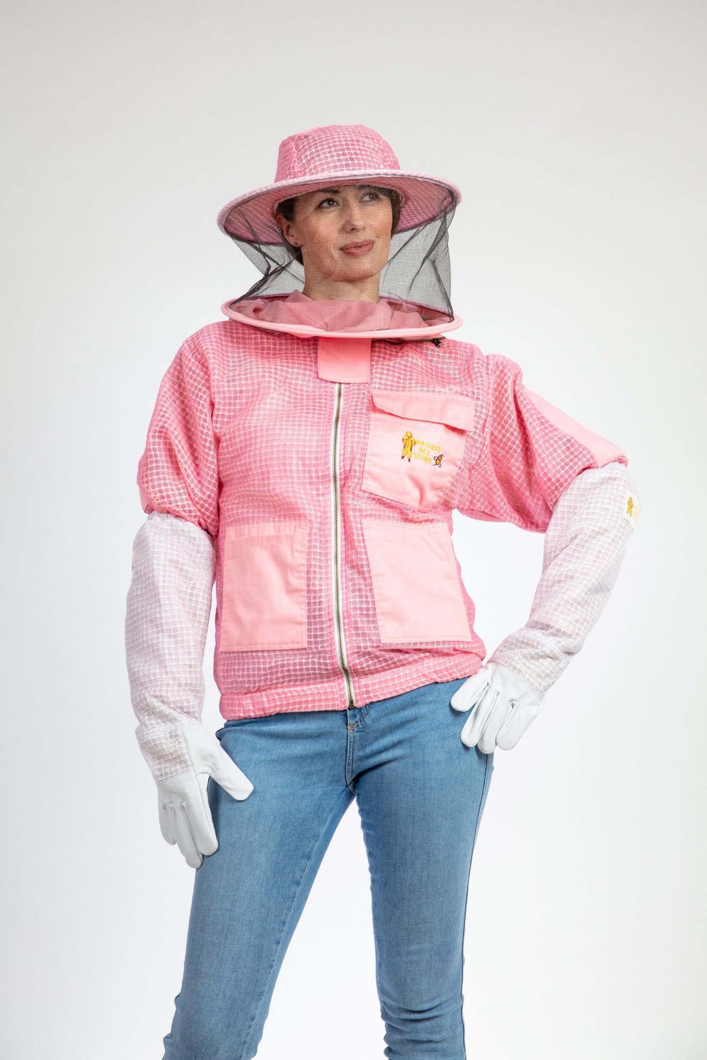 Pink Beekeeping Ventilated Jacket with Round Veil