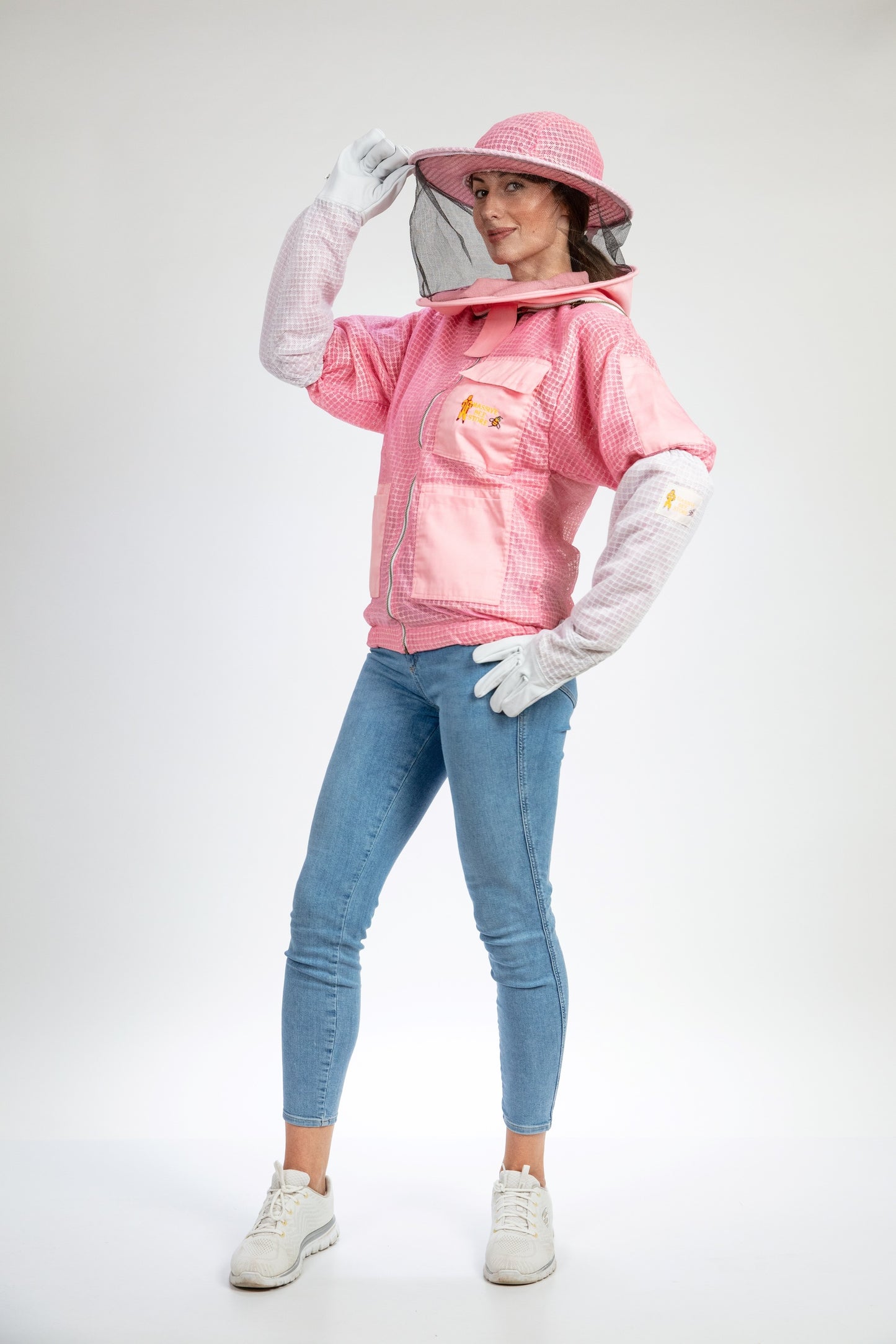 Pink Beekeeping Ventilated Jacket with Round Veil
