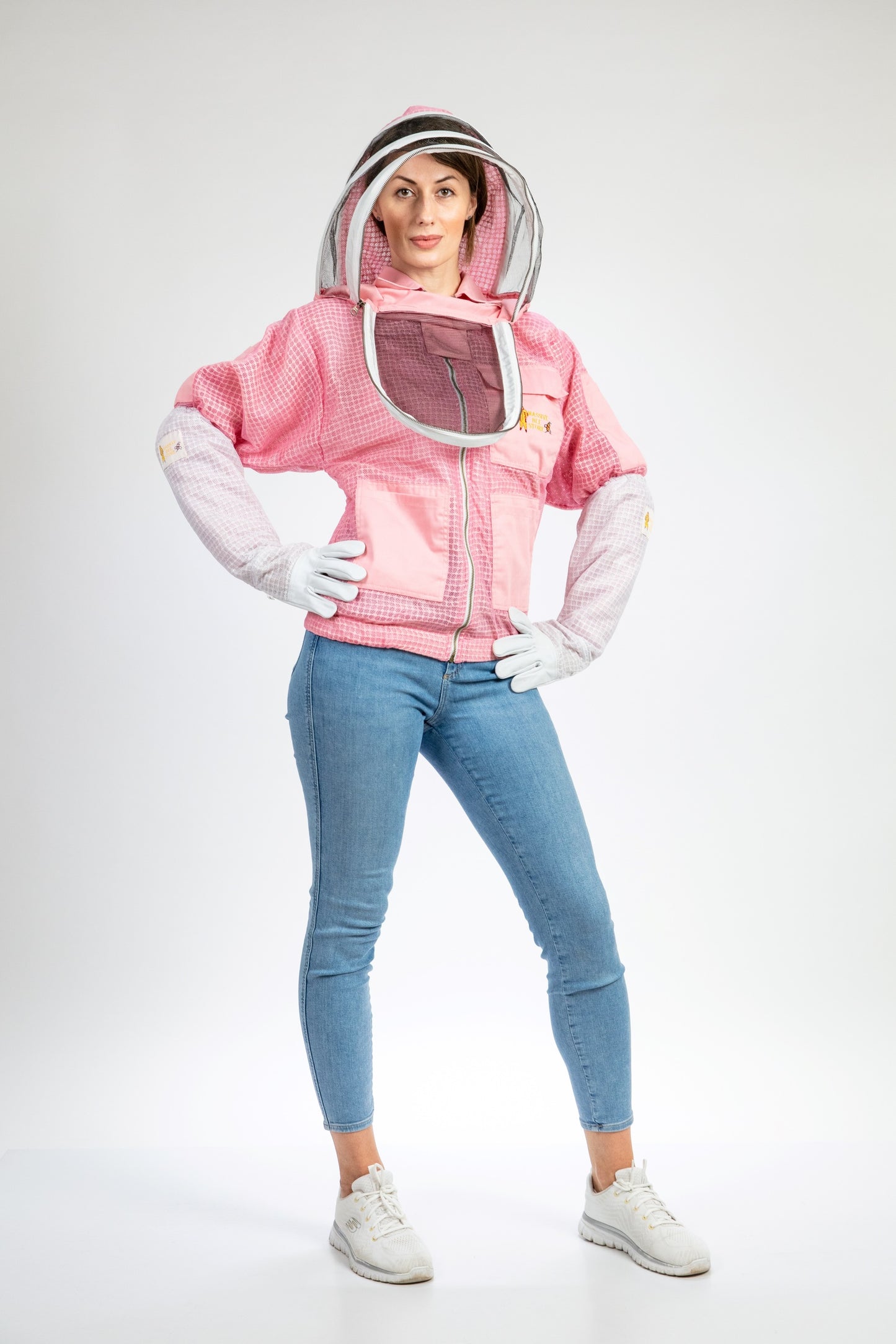 Pink Beekeeping Ventilated Jacket with Fencing Veil