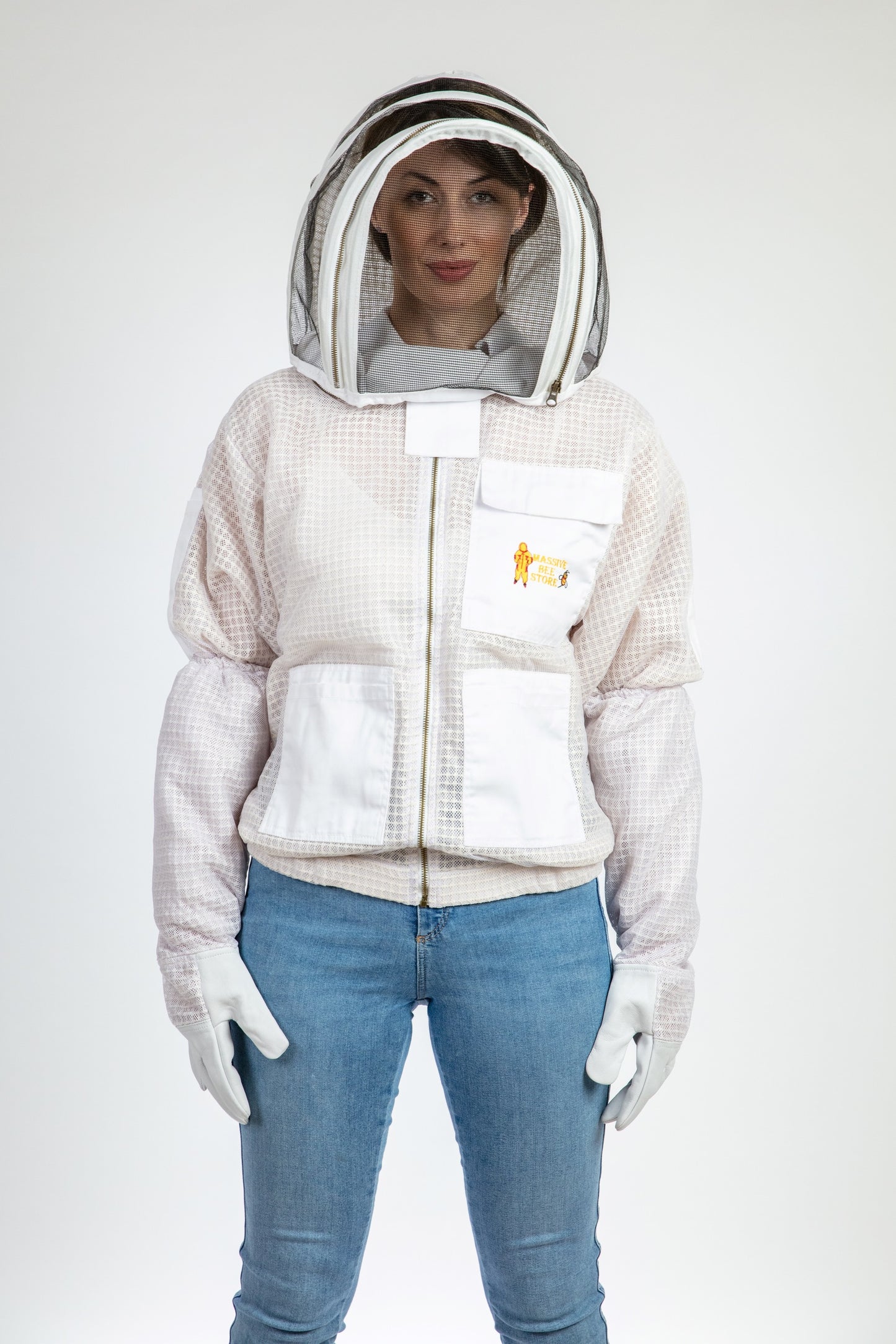 White Beekeeping Ventilated Jacket with Fencing Veil