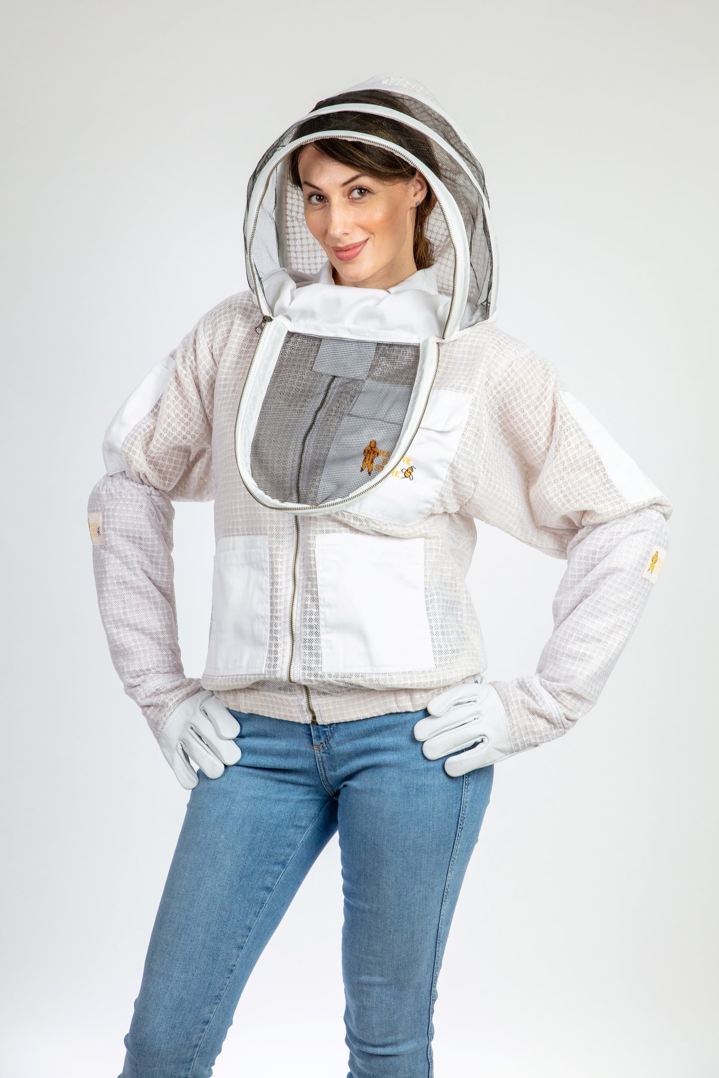 White Beekeeping Ventilated Jacket with Fencing Veil