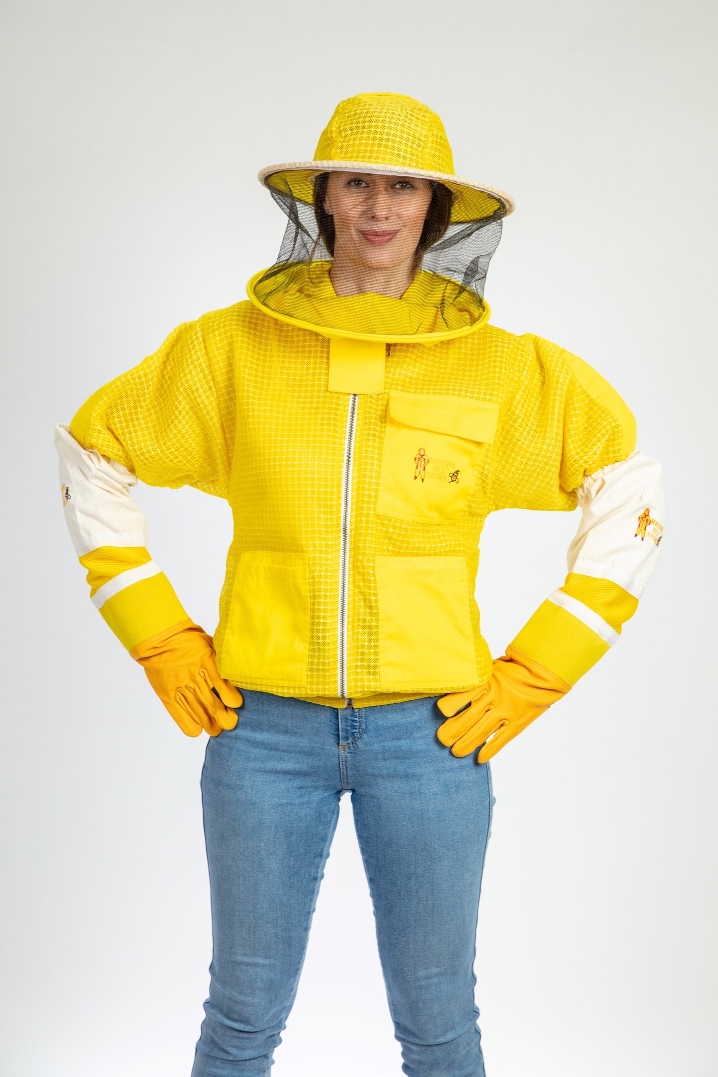 Yellow Beekeeping Ventilated Jacket with Round Veil