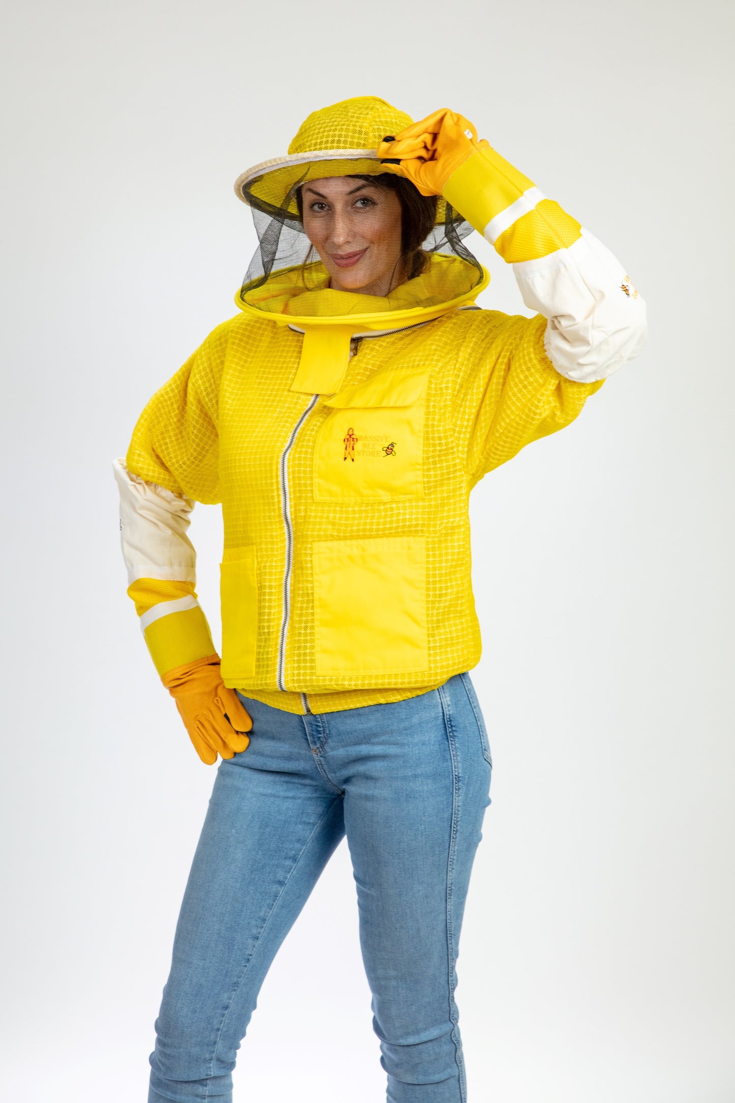 Yellow Beekeeping Ventilated Jacket with Round Veil