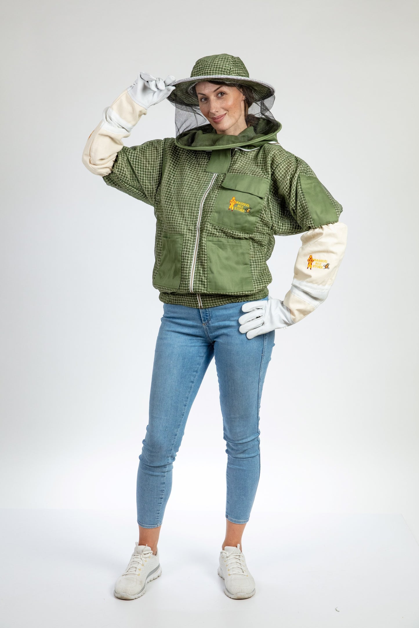 Olive Green Beekeeping Ventilated Jacket with Round Veil