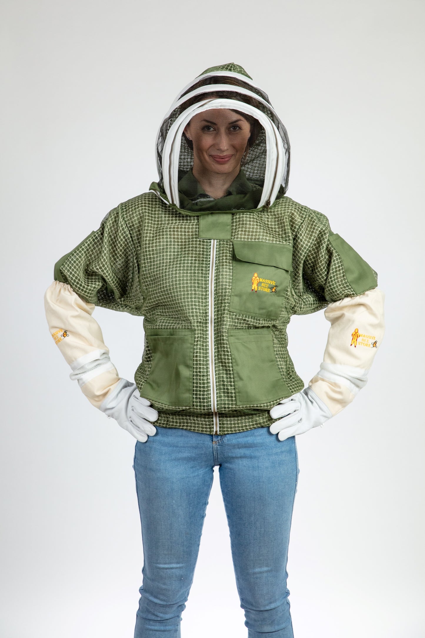 Olive Green Beekeeping Ventilated Jacket with Fencing Veil