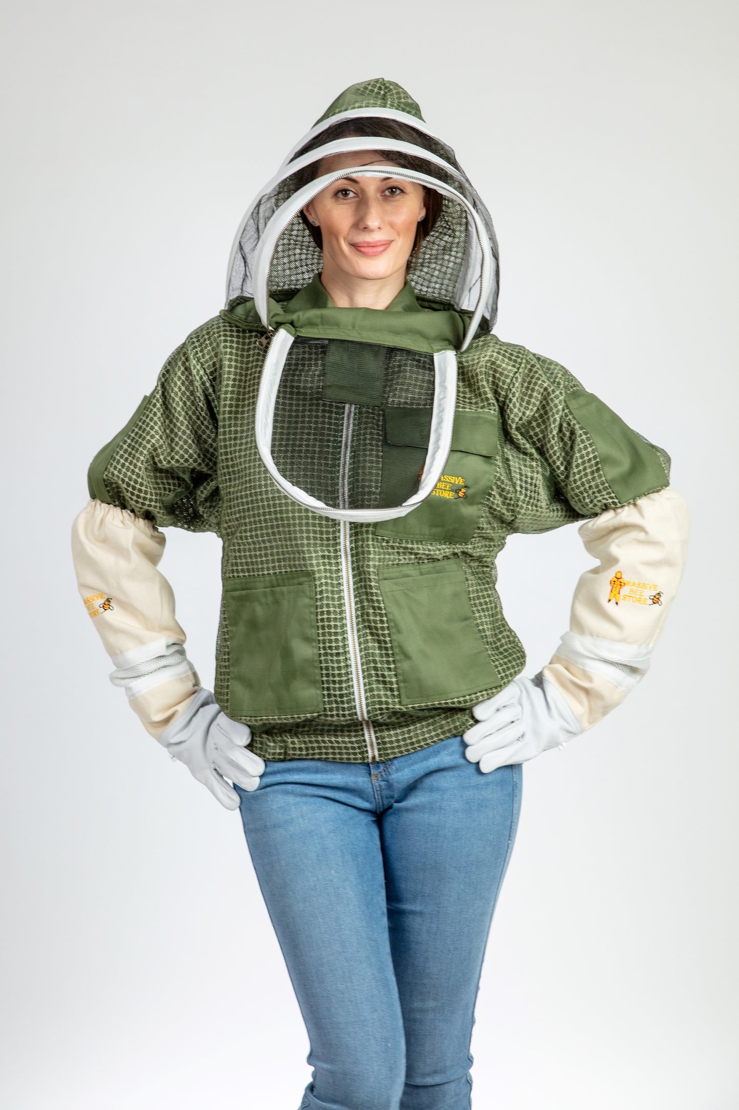 Olive Green Beekeeping Ventilated Jacket with Fencing Veil