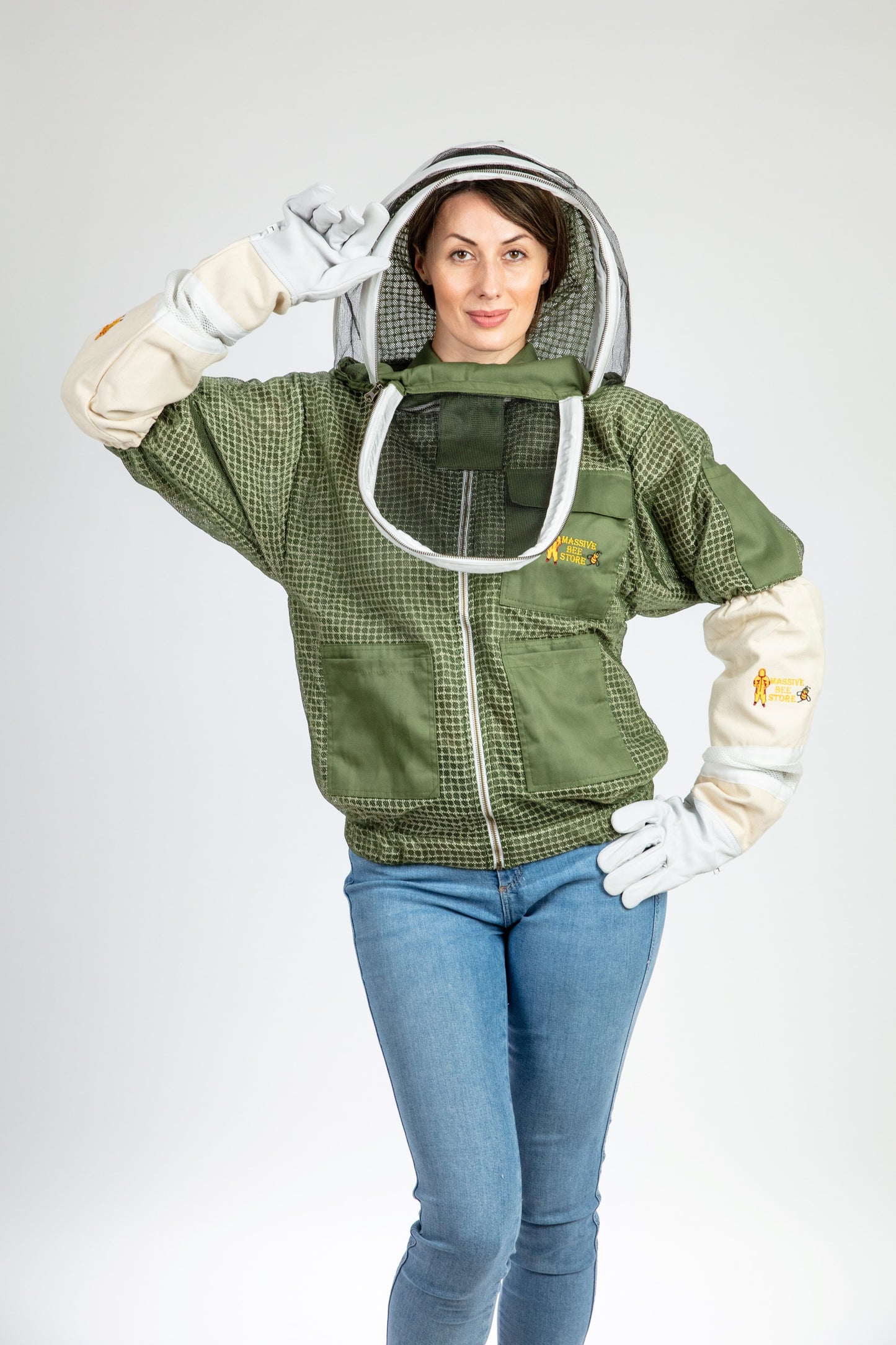 Olive Green Beekeeping Ventilated Jacket with Fencing Veil
