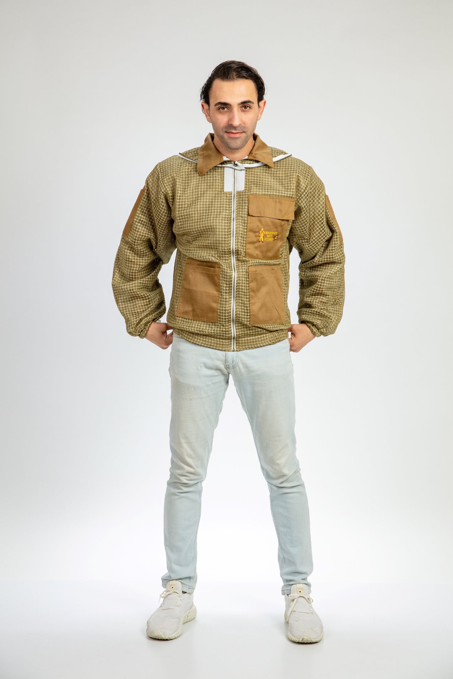 Khaki Beekeeping Ventilated Jacket with Round Veil