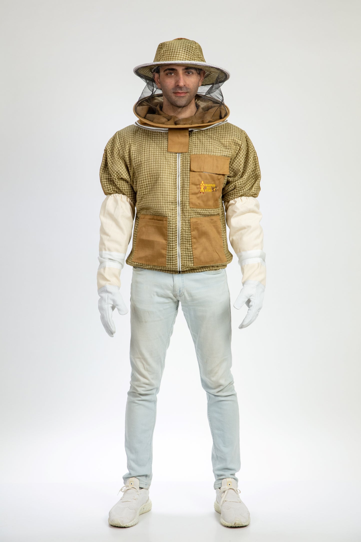 Khaki Beekeeping Ventilated Jacket with Round Veil
