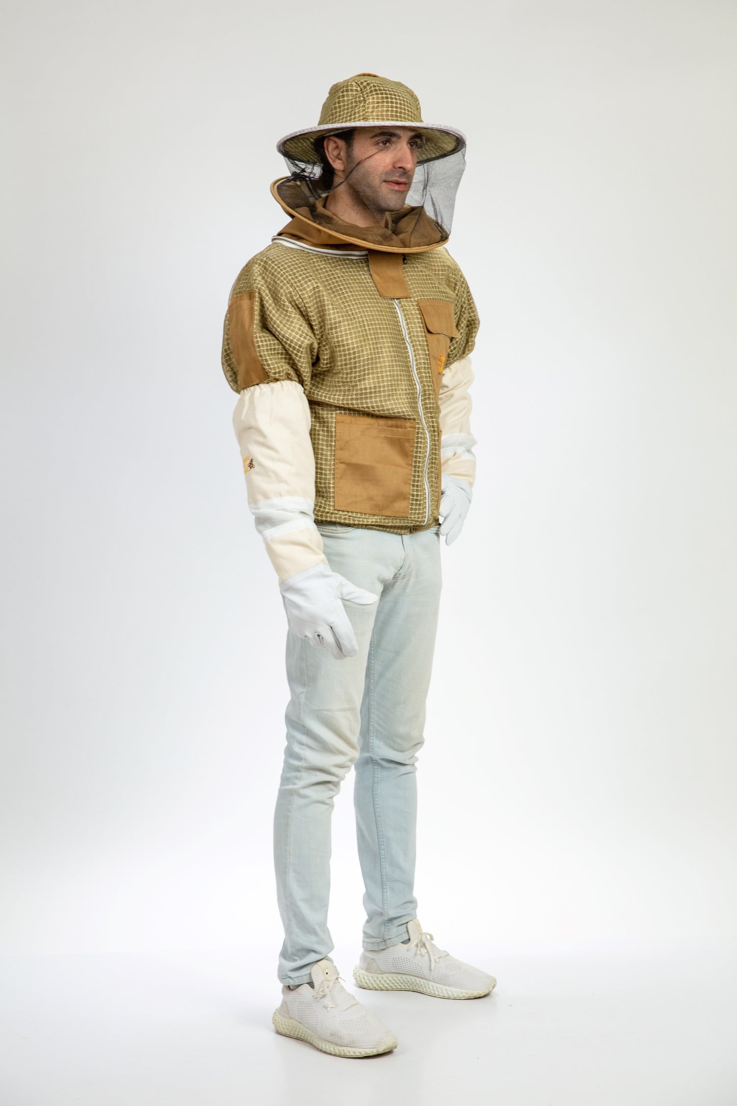 Khaki Beekeeping Ventilated Jacket with Round Veil