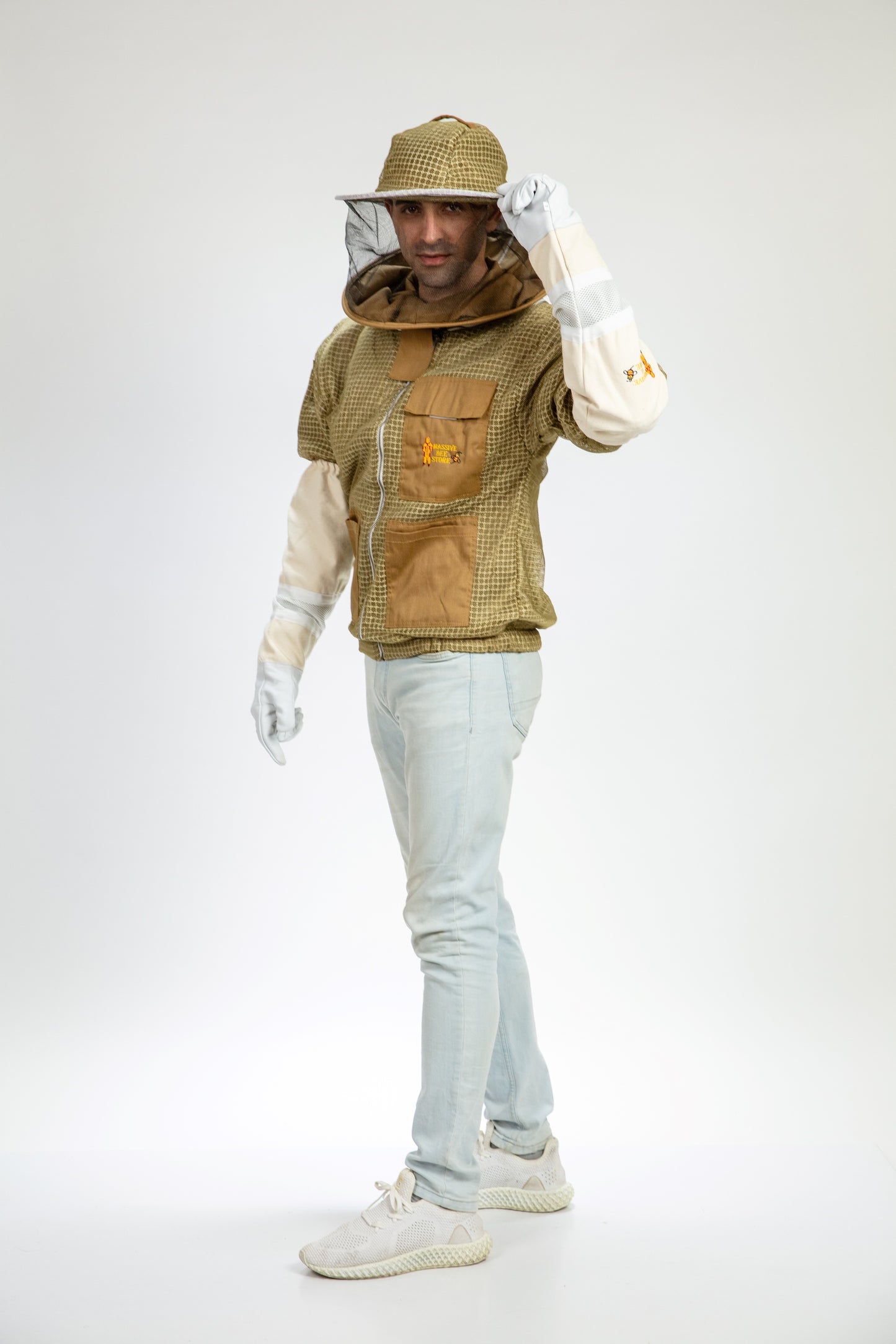 Khaki Beekeeping Ventilated Jacket with Round Veil