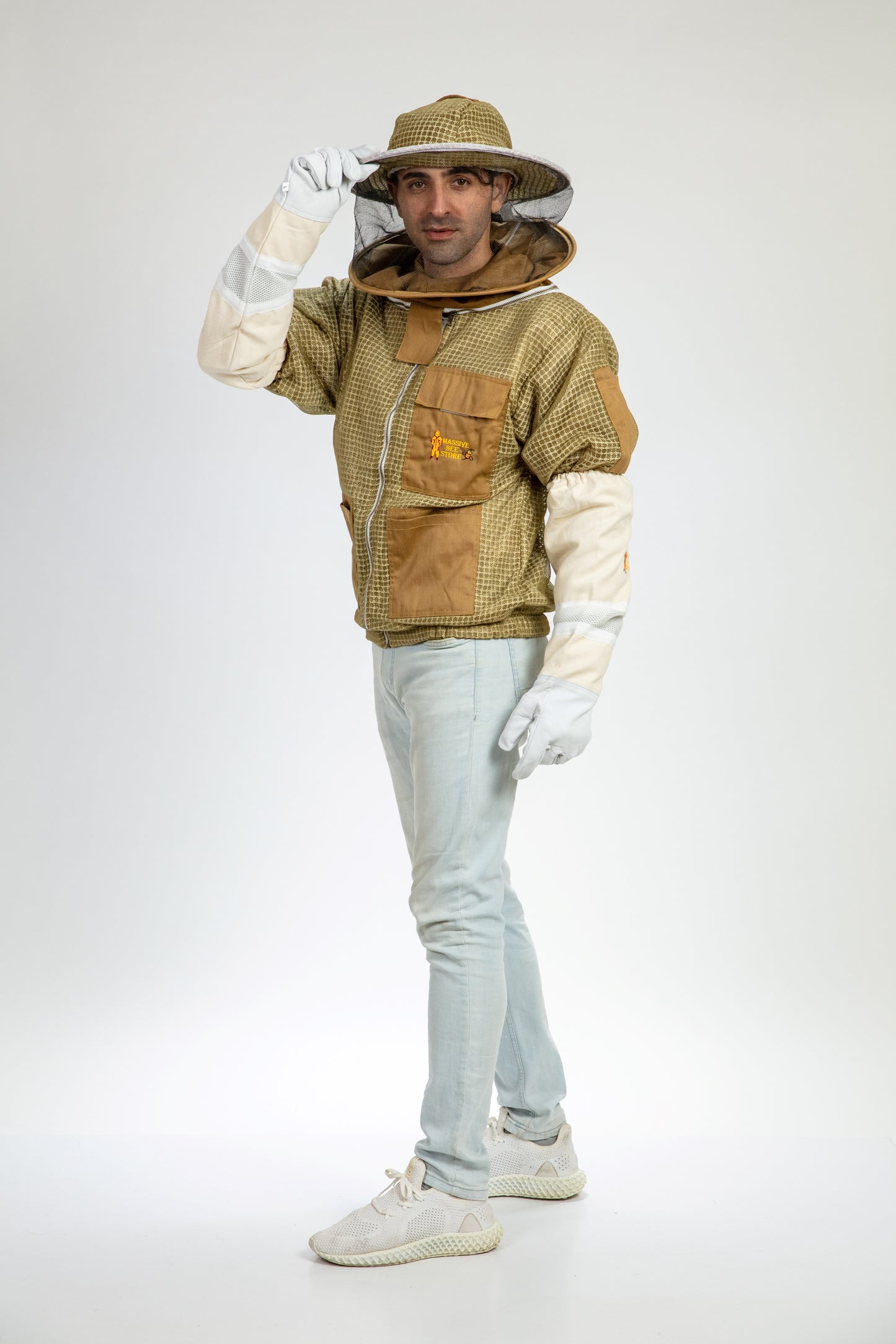 Khaki Beekeeping Ventilated Jacket with Round Veil