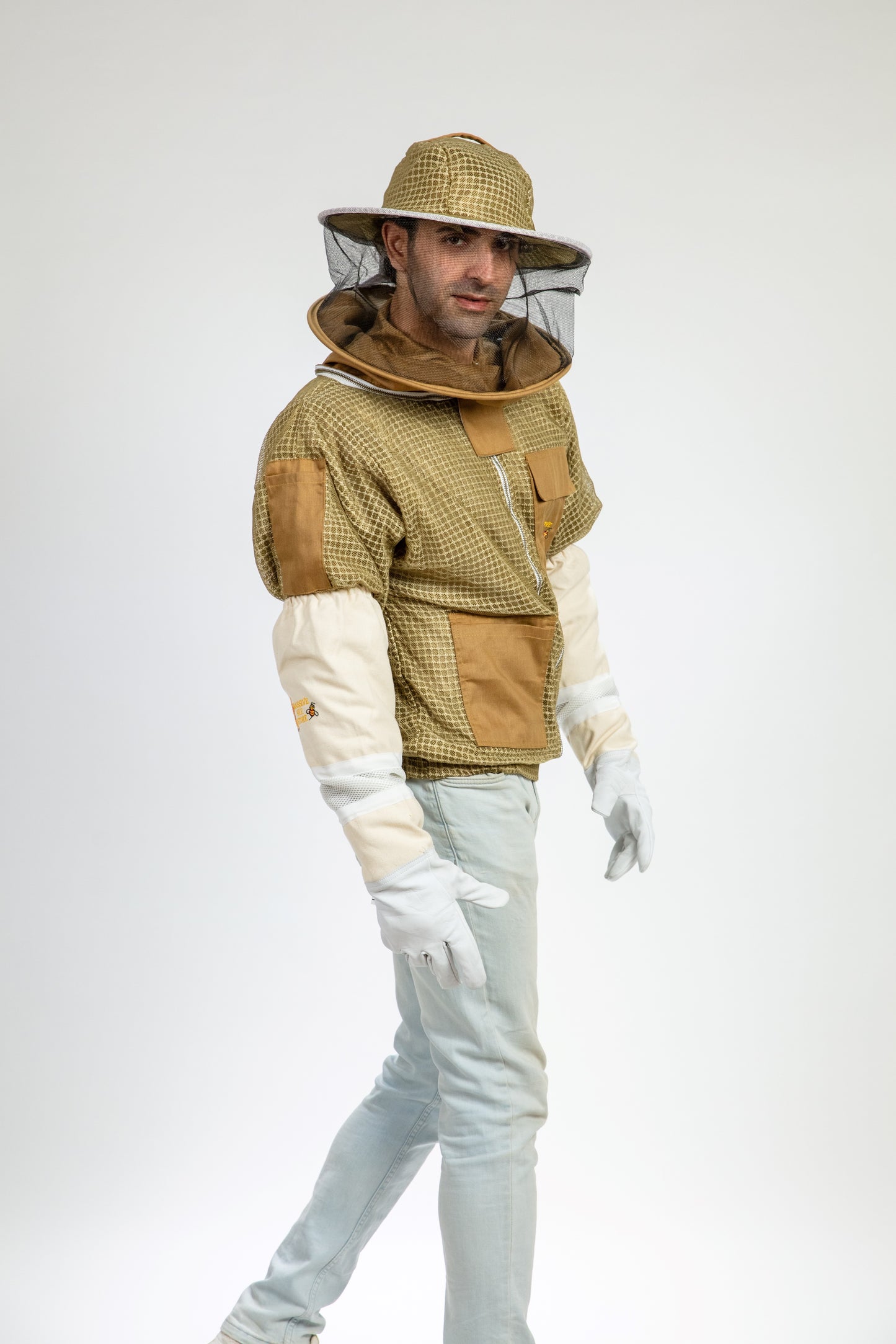 Khaki Beekeeping Ventilated Jacket with Round Veil