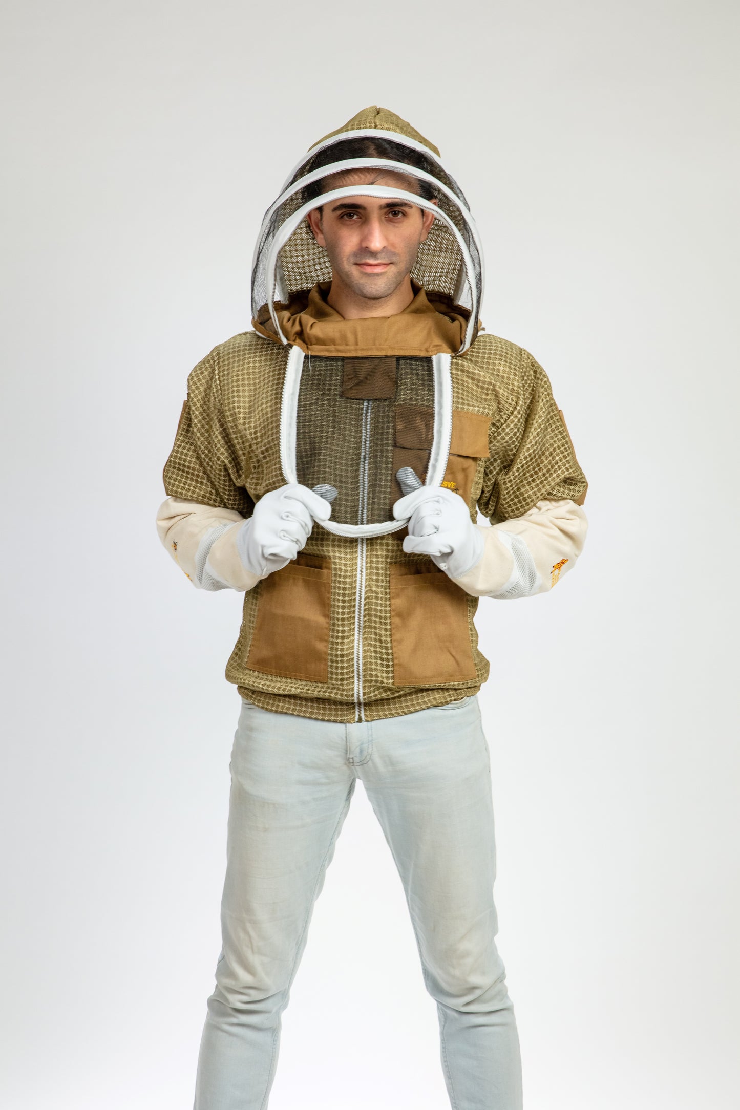 Khaki Beekeeping Ventilated Jacket with Fencing Veil