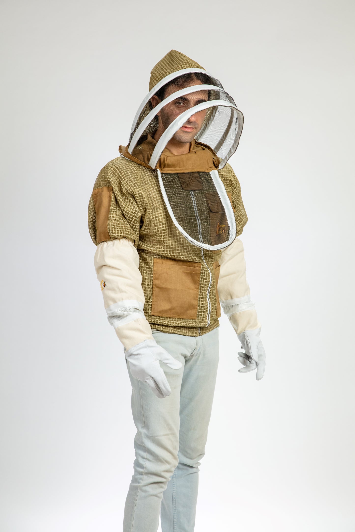 Khaki Beekeeping Ventilated Jacket with Fencing Veil