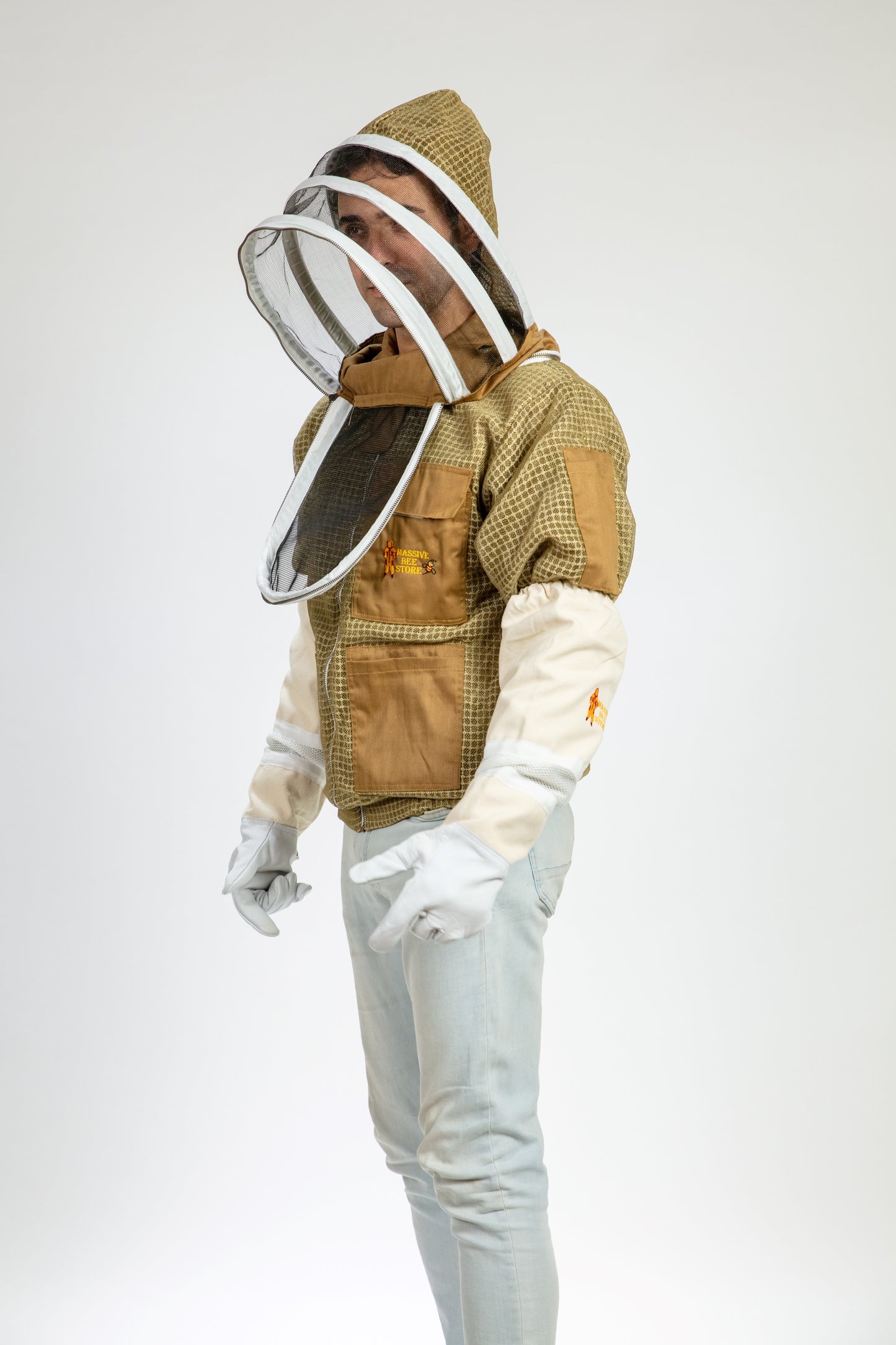 Khaki Beekeeping Ventilated Jacket with Fencing Veil