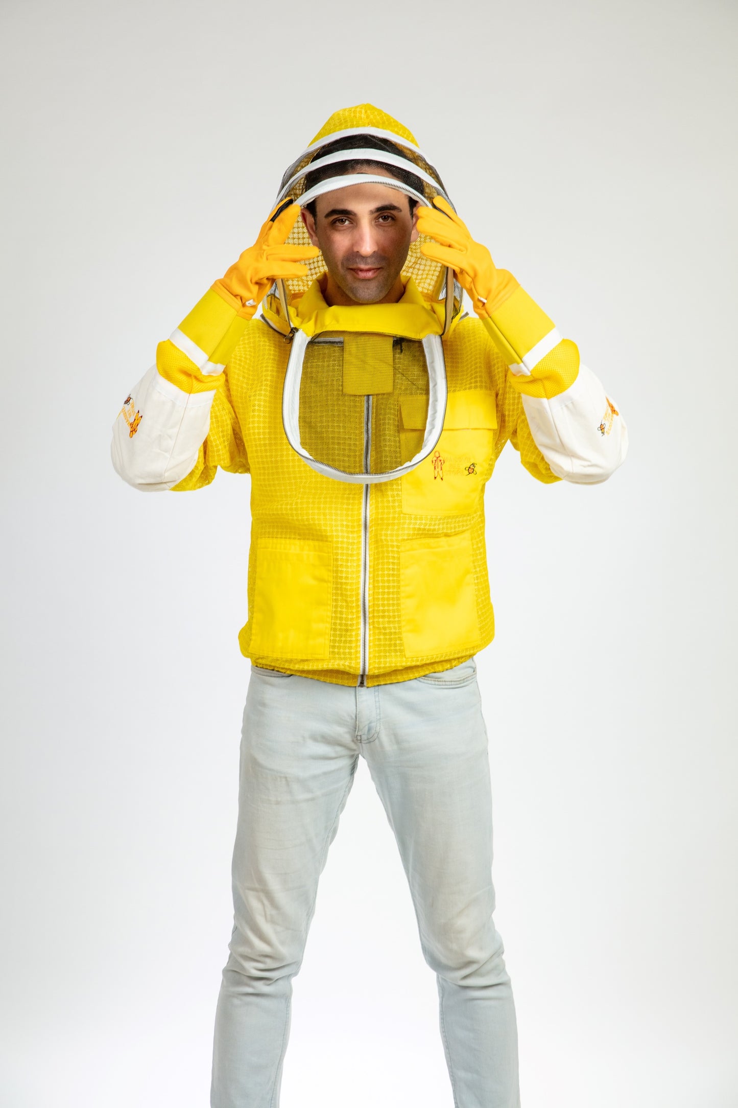 Yellow Beekeeping Ventilated Jacket with Fencing Veil