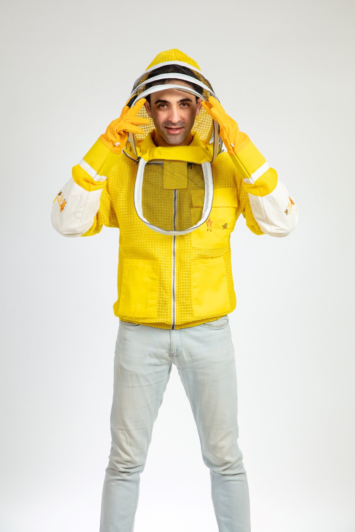 Yellow Beekeeping Ventilated Jacket with Fencing Veil