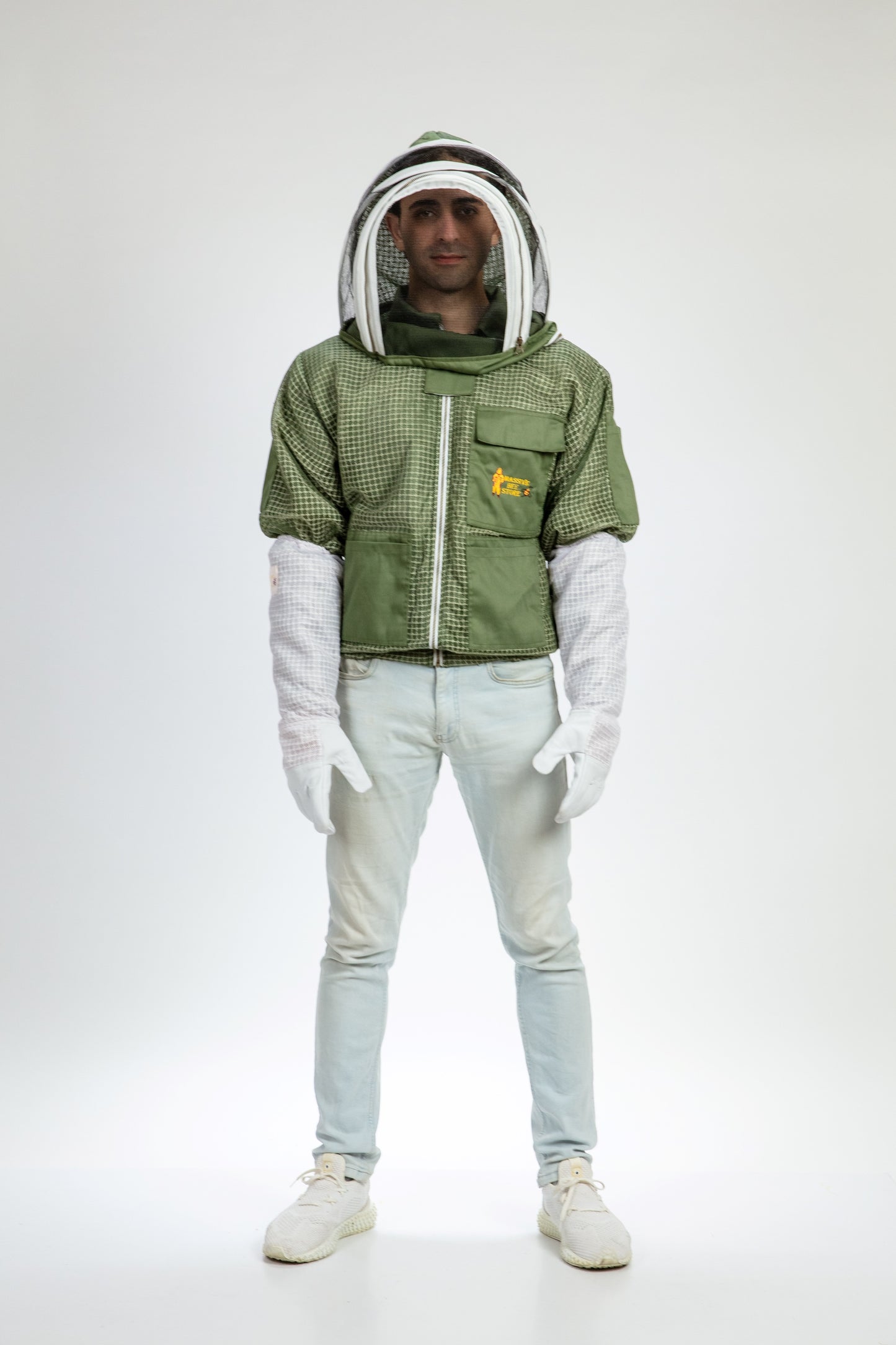 Olive Green Beekeeping Ventilated Jacket with Fencing Veil