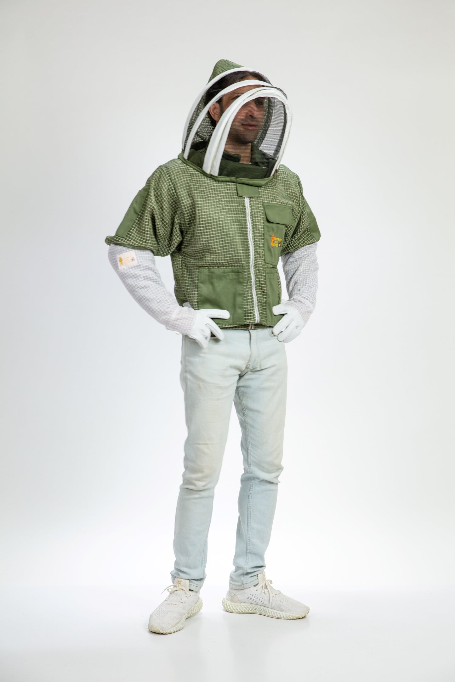 Olive Green Beekeeping Ventilated Jacket with Fencing Veil