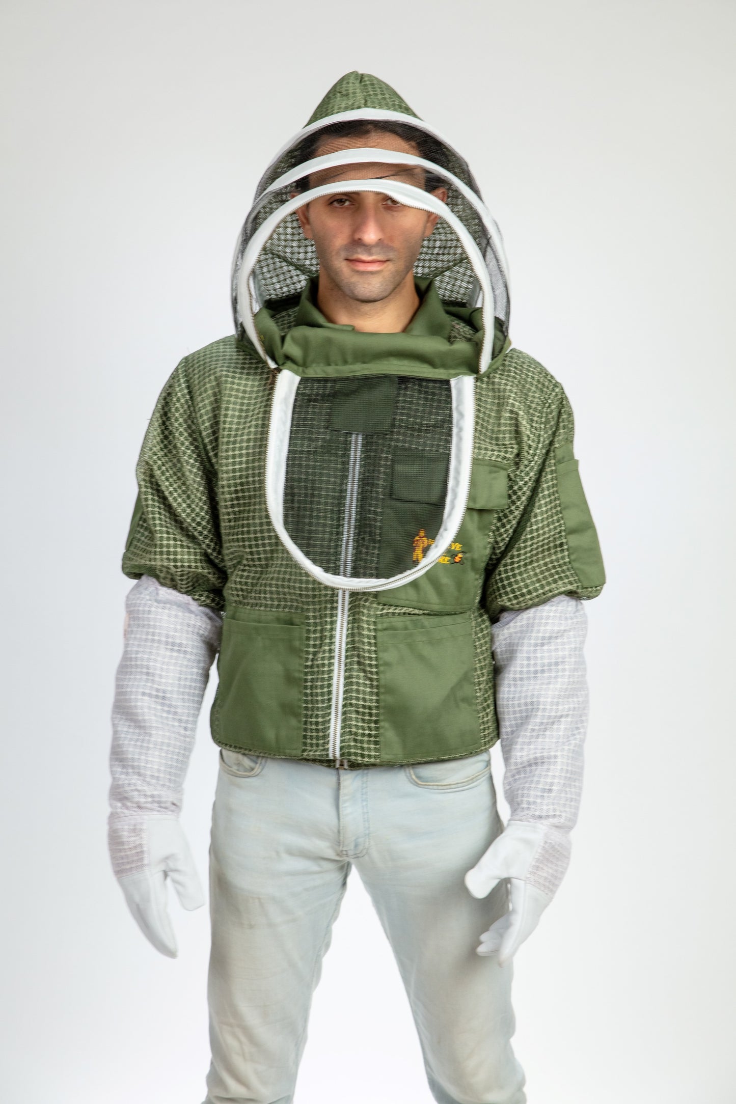 Olive Green Beekeeping Ventilated Jacket with Fencing Veil