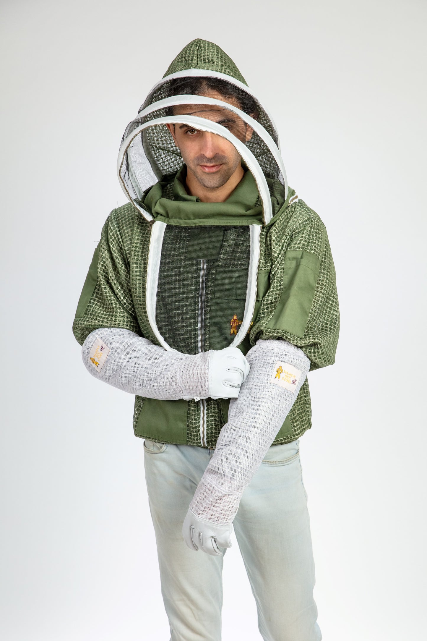 Olive Green Beekeeping Ventilated Jacket with Fencing Veil