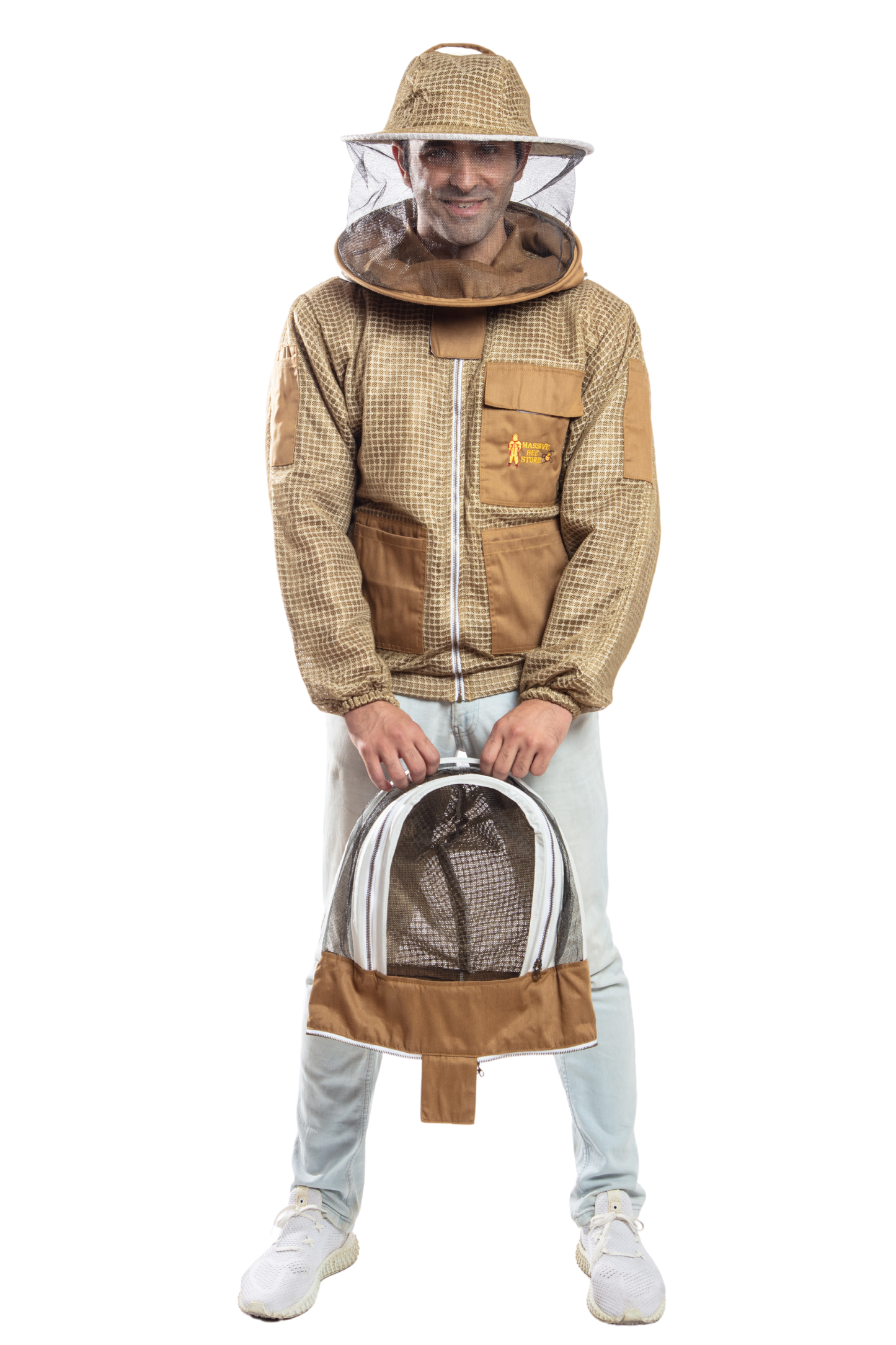 Khaki Beekeeping Ventilated Jacket with Round Veil & fencing jacket