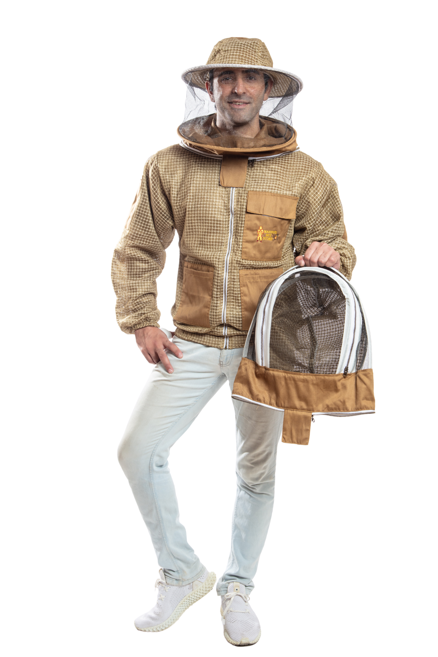 Khaki Beekeeping Ventilated Jacket with Round Veil & fencing jacket