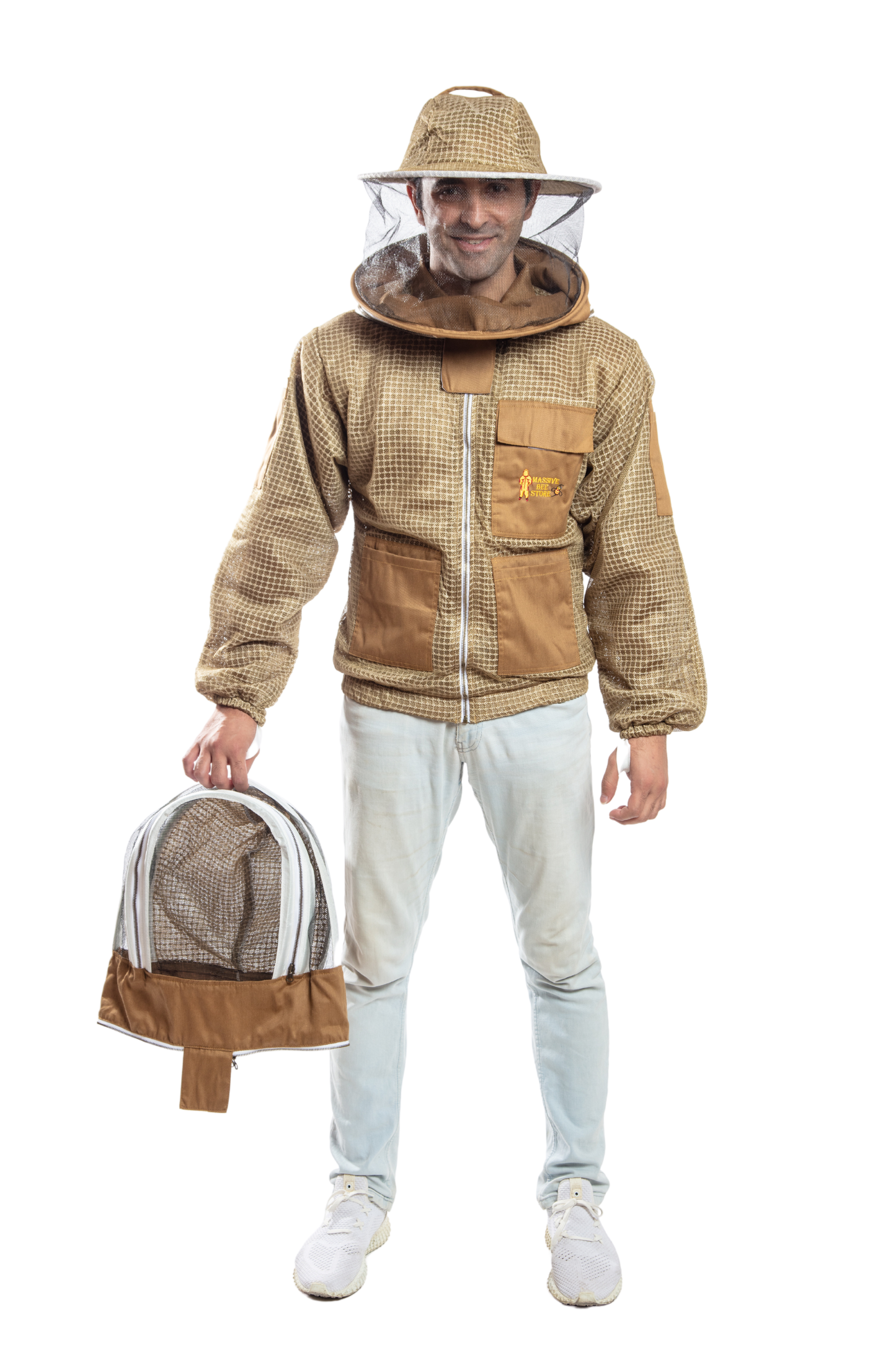 Khaki Beekeeping Ventilated Jacket with Round Veil & fencing jacket