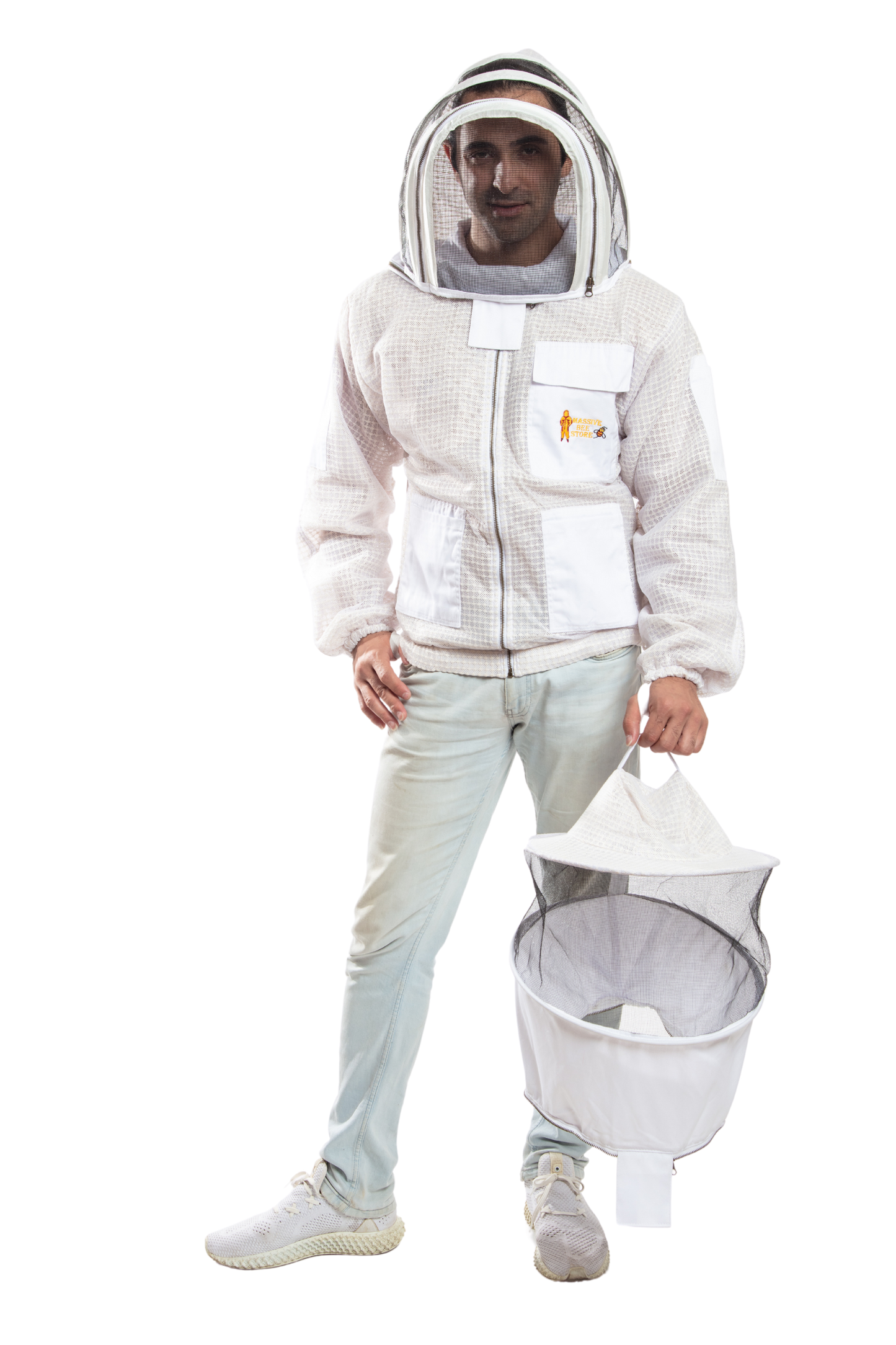 White Beekeeping Ventilated Jacket with Round Veil & fencing jacket