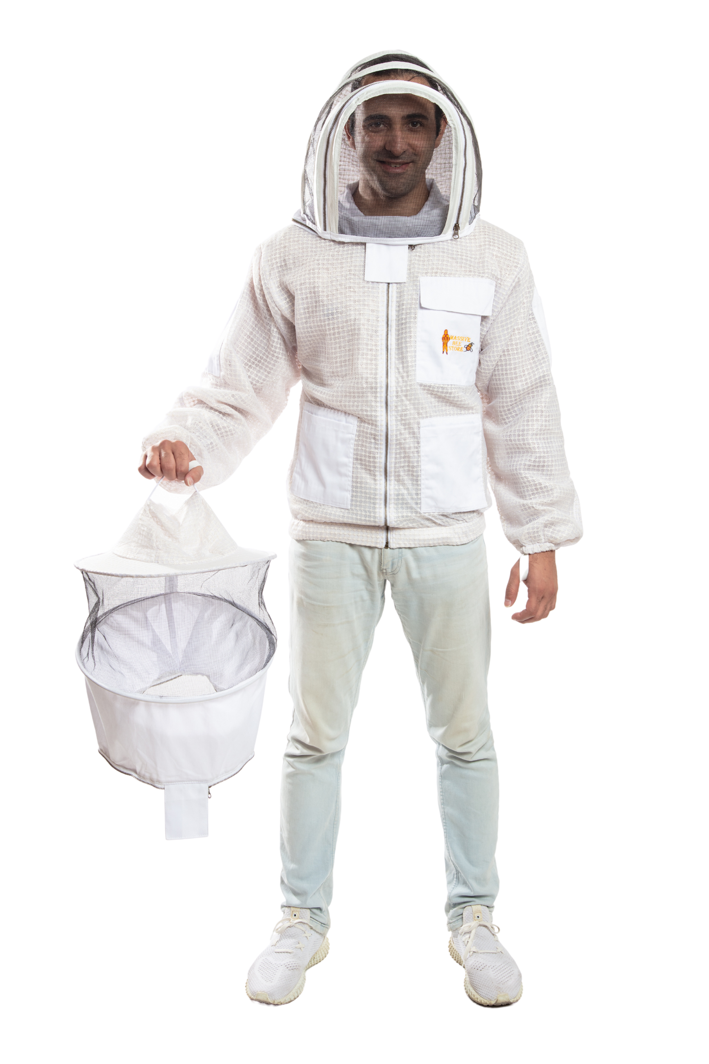 White Beekeeping Ventilated Jacket with Round Veil & fencing jacket