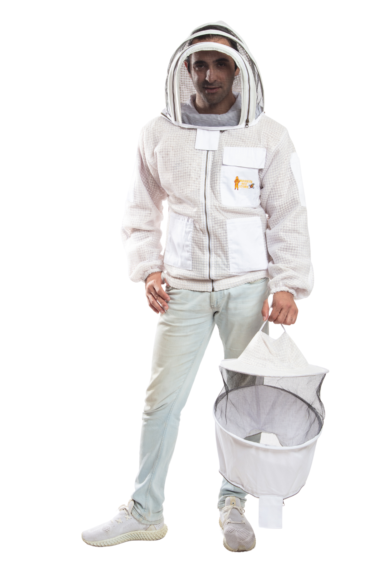 White Beekeeping Ventilated Jacket with Round Veil & fencing jacket