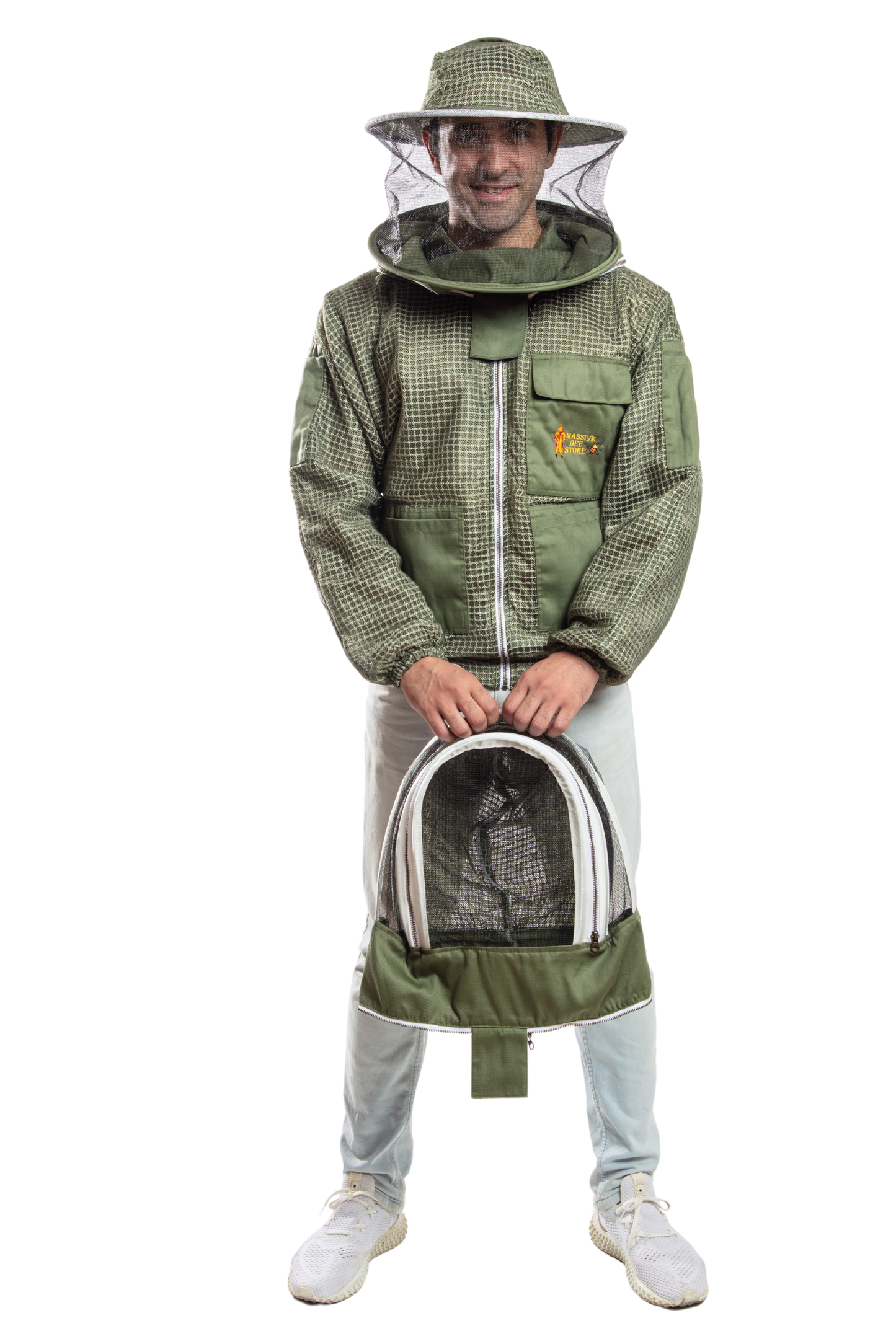 Olive Green Beekeeping Ventilated Jacket with Round Veil & fencing jacket