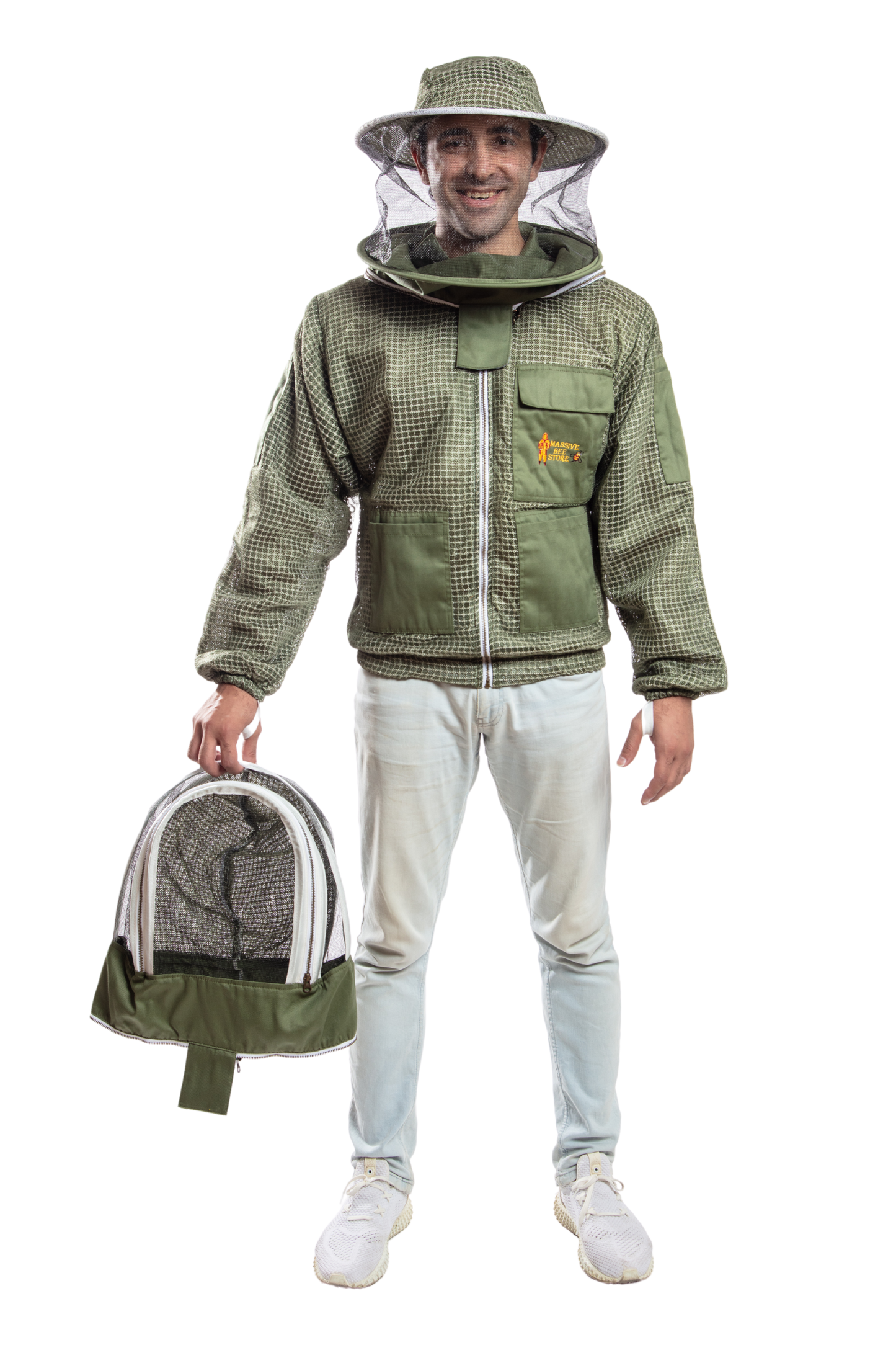 Olive Green Beekeeping Ventilated Jacket with Round Veil & fencing jacket