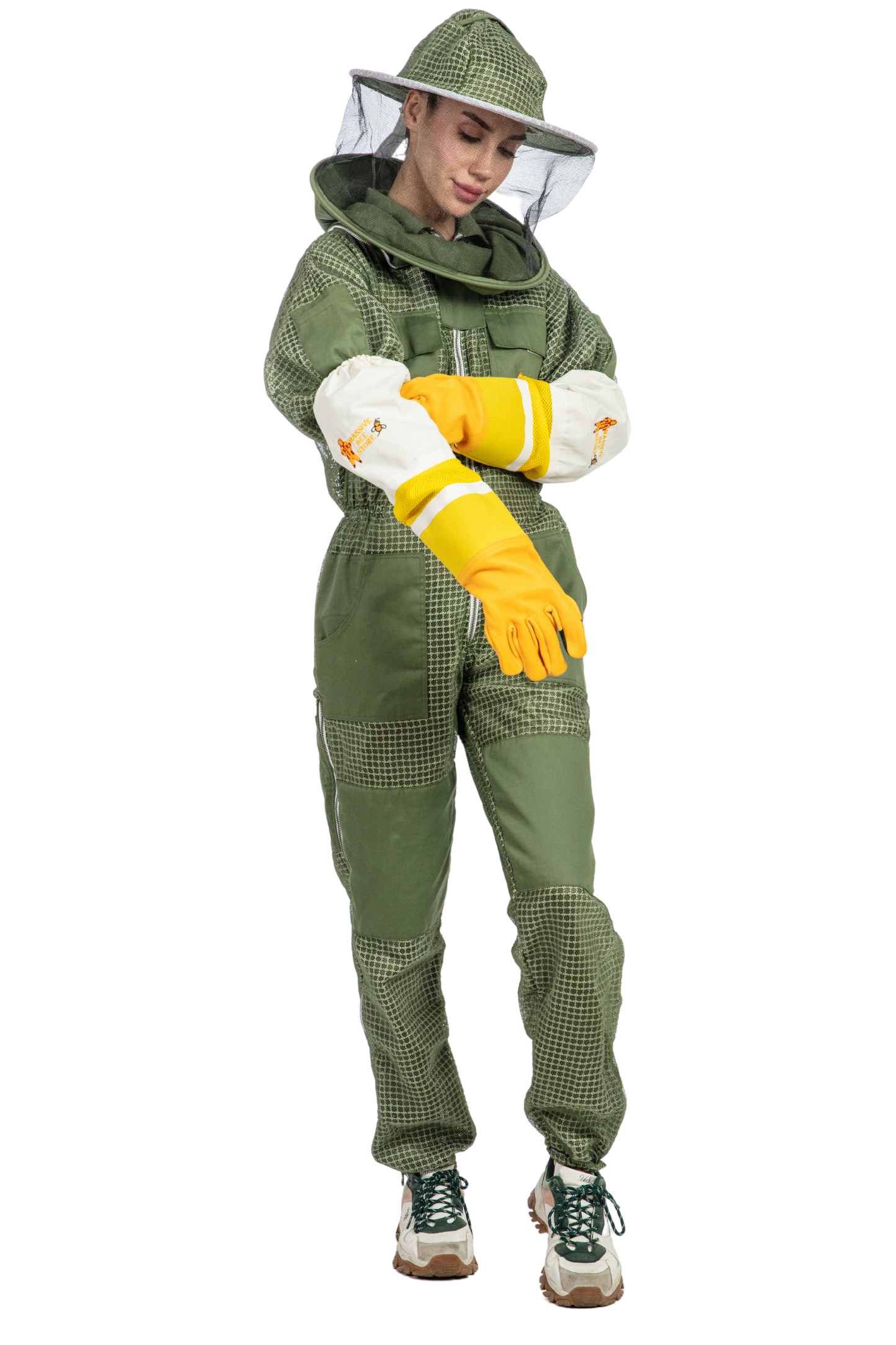 Olive Green Beekeeping Ventilated Suit with Round Veil