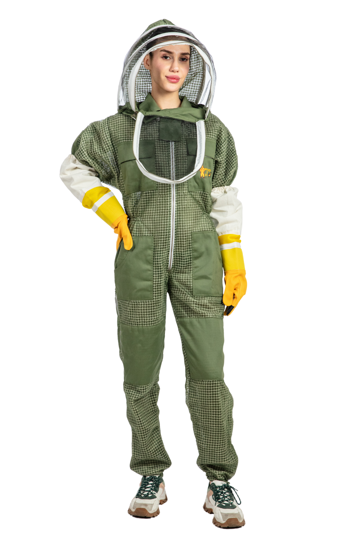Olive Green Beekeeping Ventilated Suit with Fencing Veil