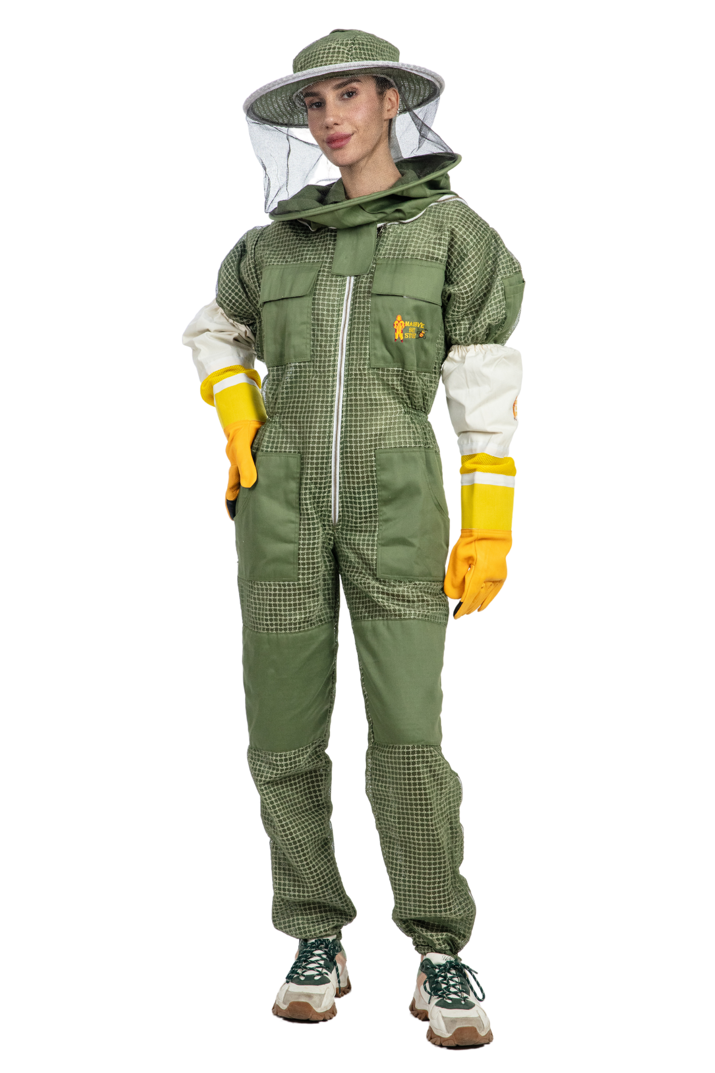 Olive Green Beekeeping Ventilated Suit with Round Veil