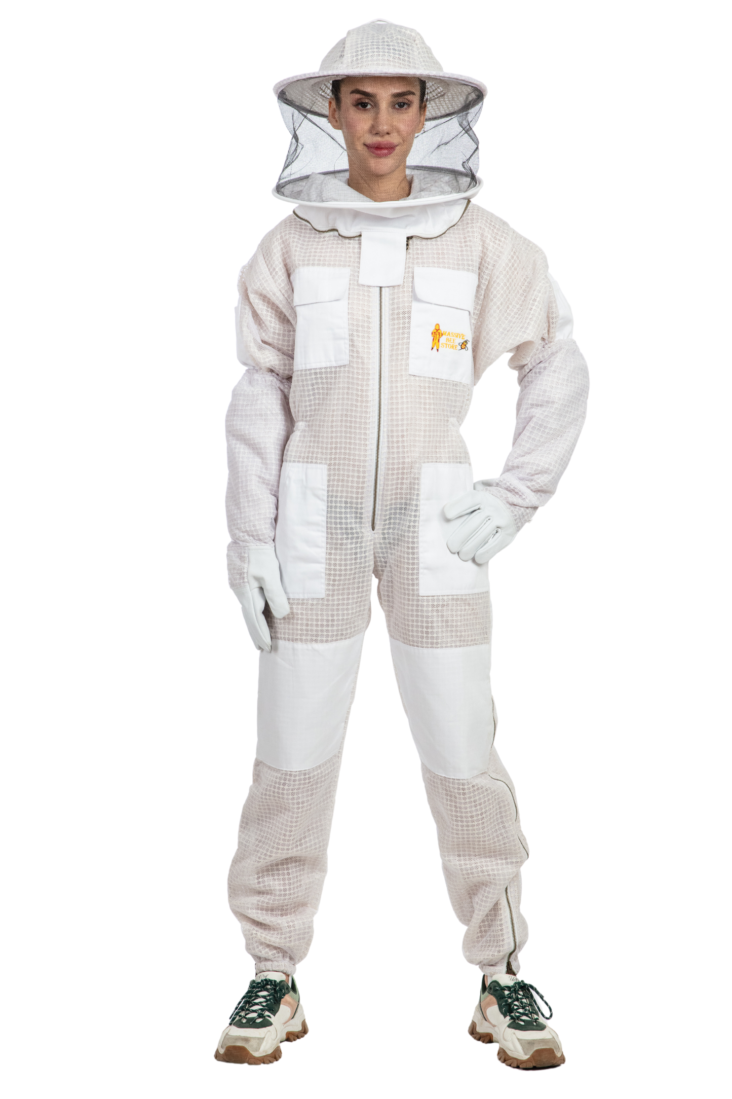 White Beekeeping Ventilated Suits with Round Veil