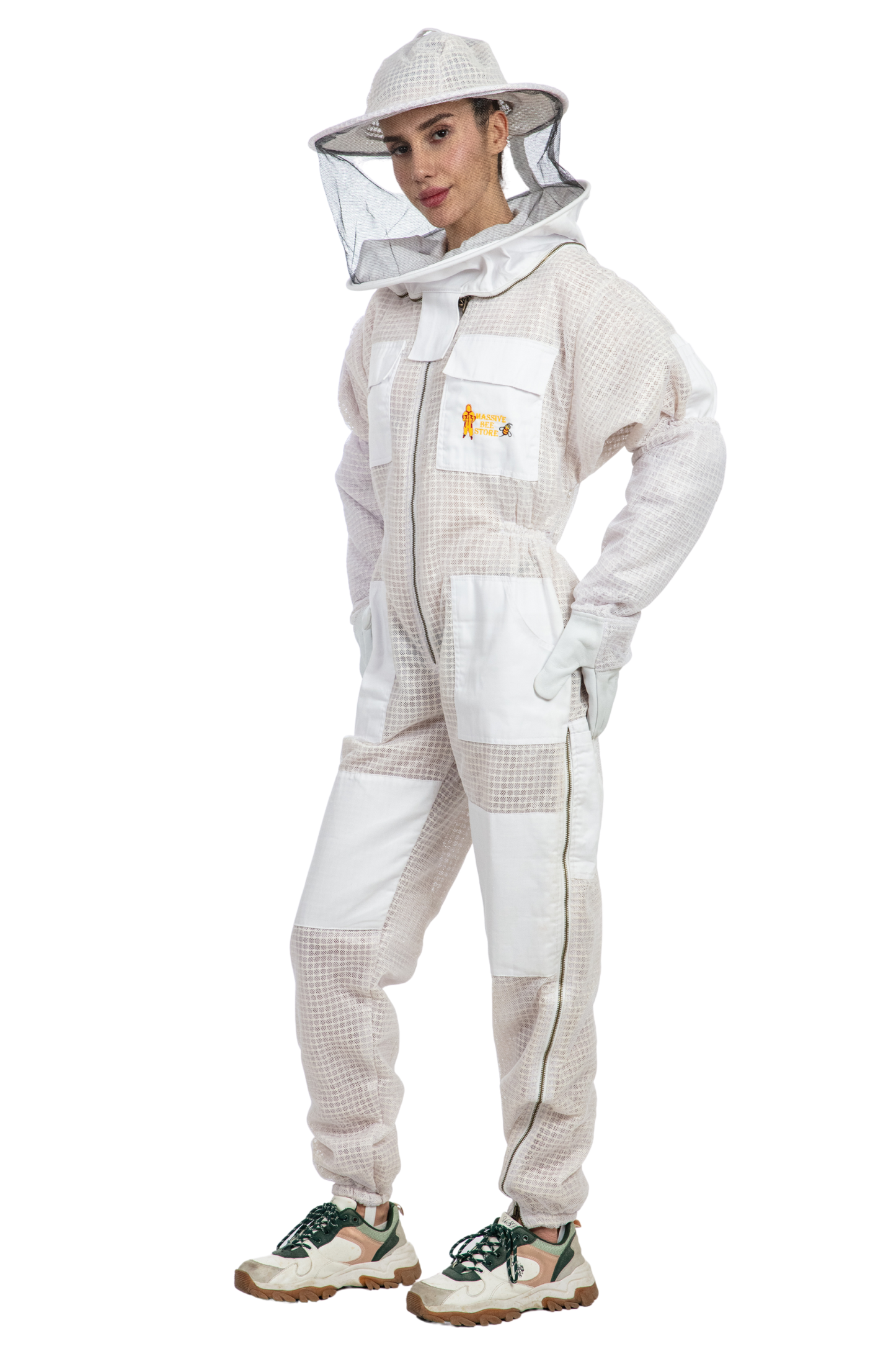 White Beekeeping Ventilated Suits with Round Veil