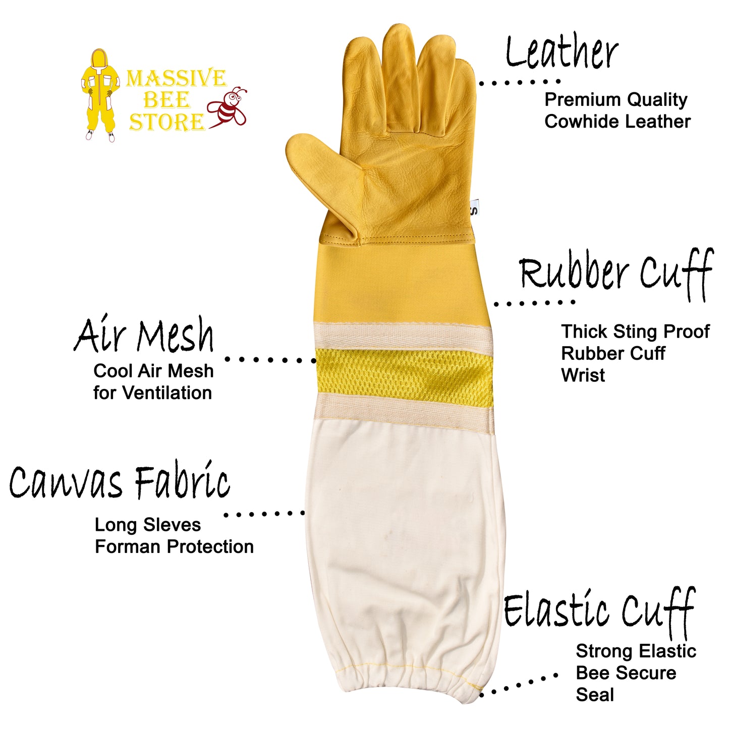 Yellow Beekeeping Ventilated Gloves