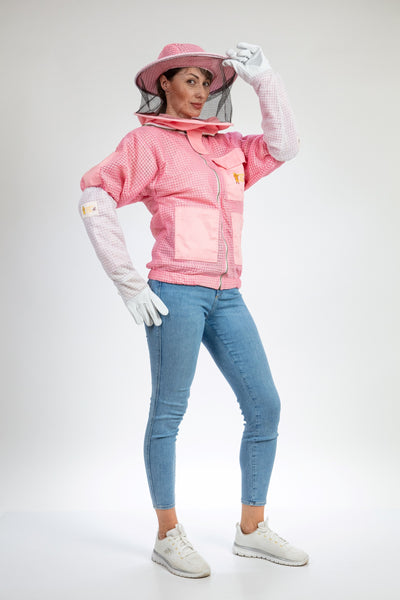 Pink Beekeeping Ventilated Jacket with Round Veil