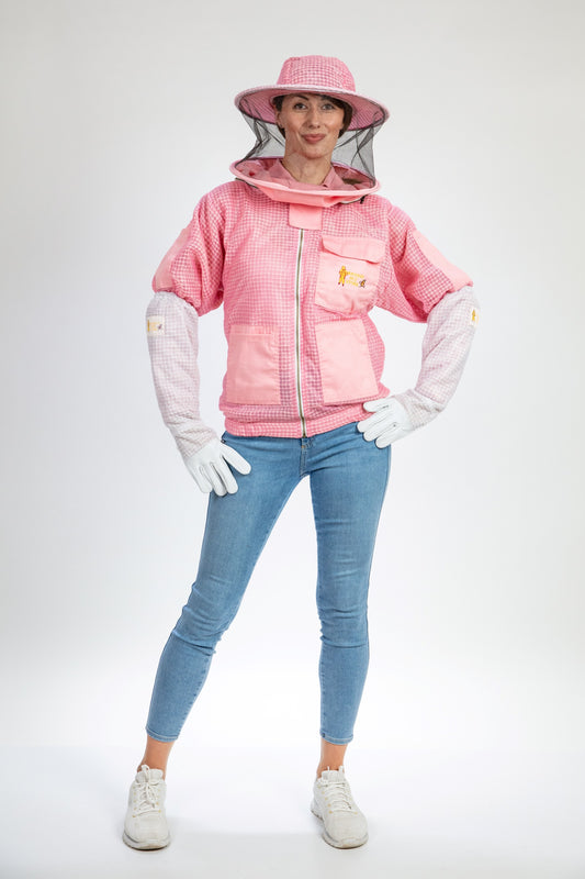 Pink Beekeeping Ventilated Jacket with Round Veil