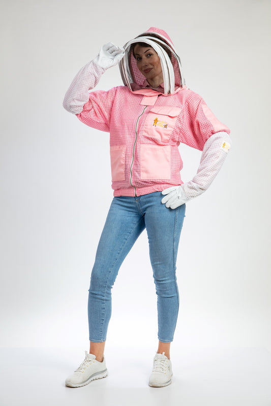 Pink Beekeeping Ventilated Jacket with Fencing Veil