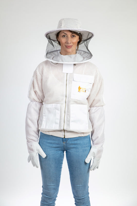White Beekeeping Ventilated Jacket with Round Veil