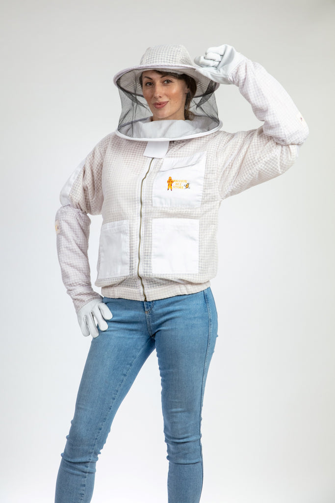 White Beekeeping Ventilated Jacket with Round Veil – Massive Bee Store LLC