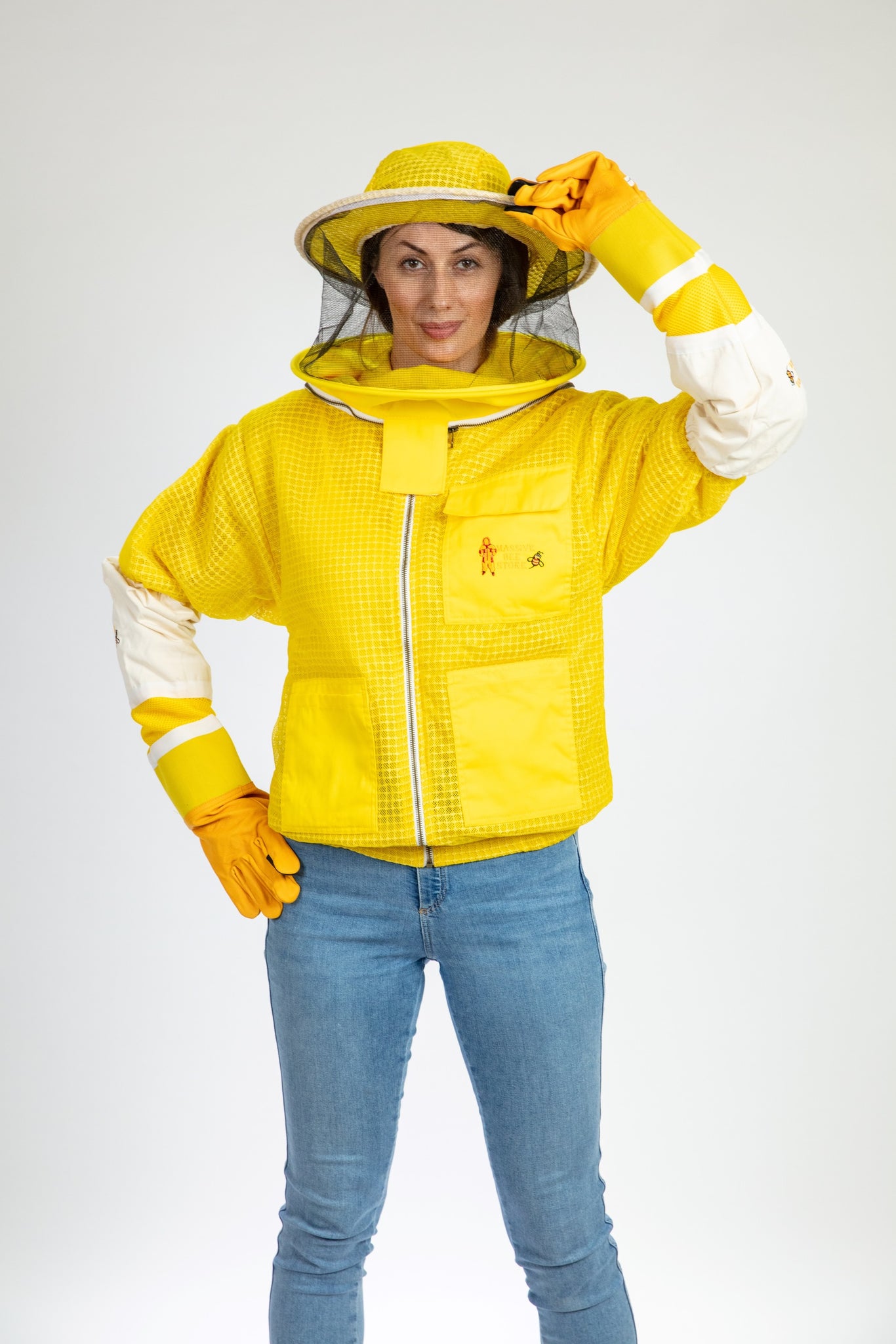 Yellow Beekeeping Ventilated Jacket with Round Veil