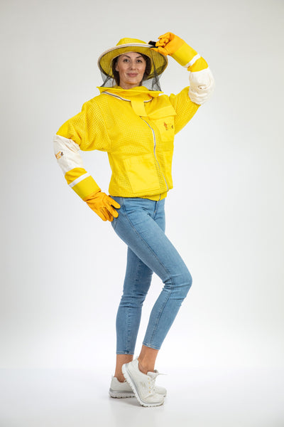 Yellow Beekeeping Ventilated Jacket with Round Veil