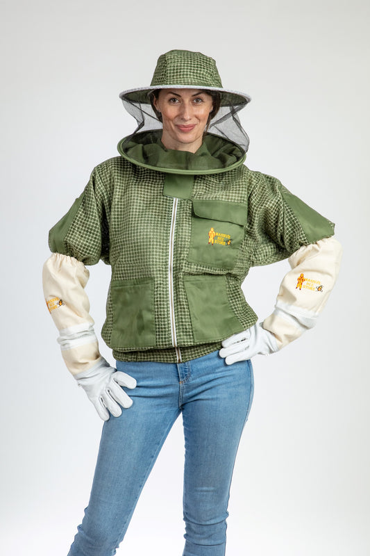 Olive Green Beekeeping Ventilated Jacket with Round Veil