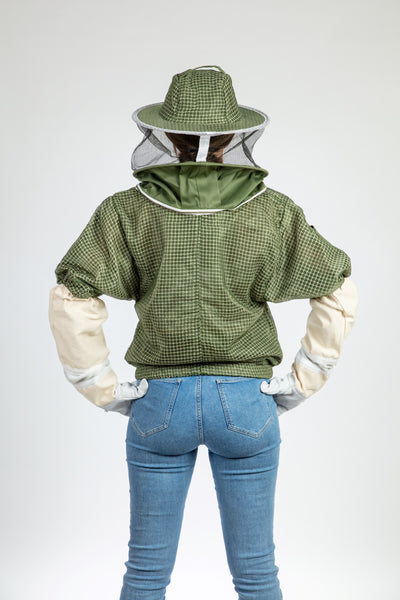 Olive Green Beekeeping Ventilated Jacket with Round Veil