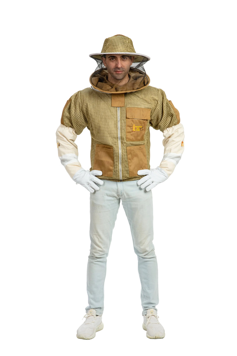 Khaki Beekeeping Ventilated Jacket with Round Veil